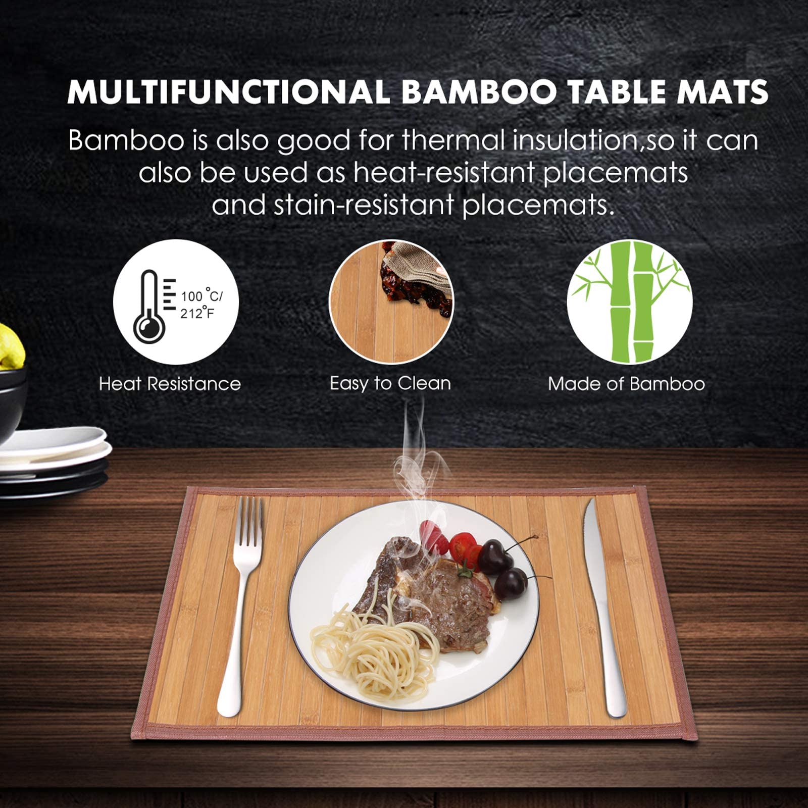 Bamboo Placemats For Dining Table, Placemats Set Of 4,Stain-Resistant,Heat-Resistant Place Mats,Durable And Sturdy Dining Place