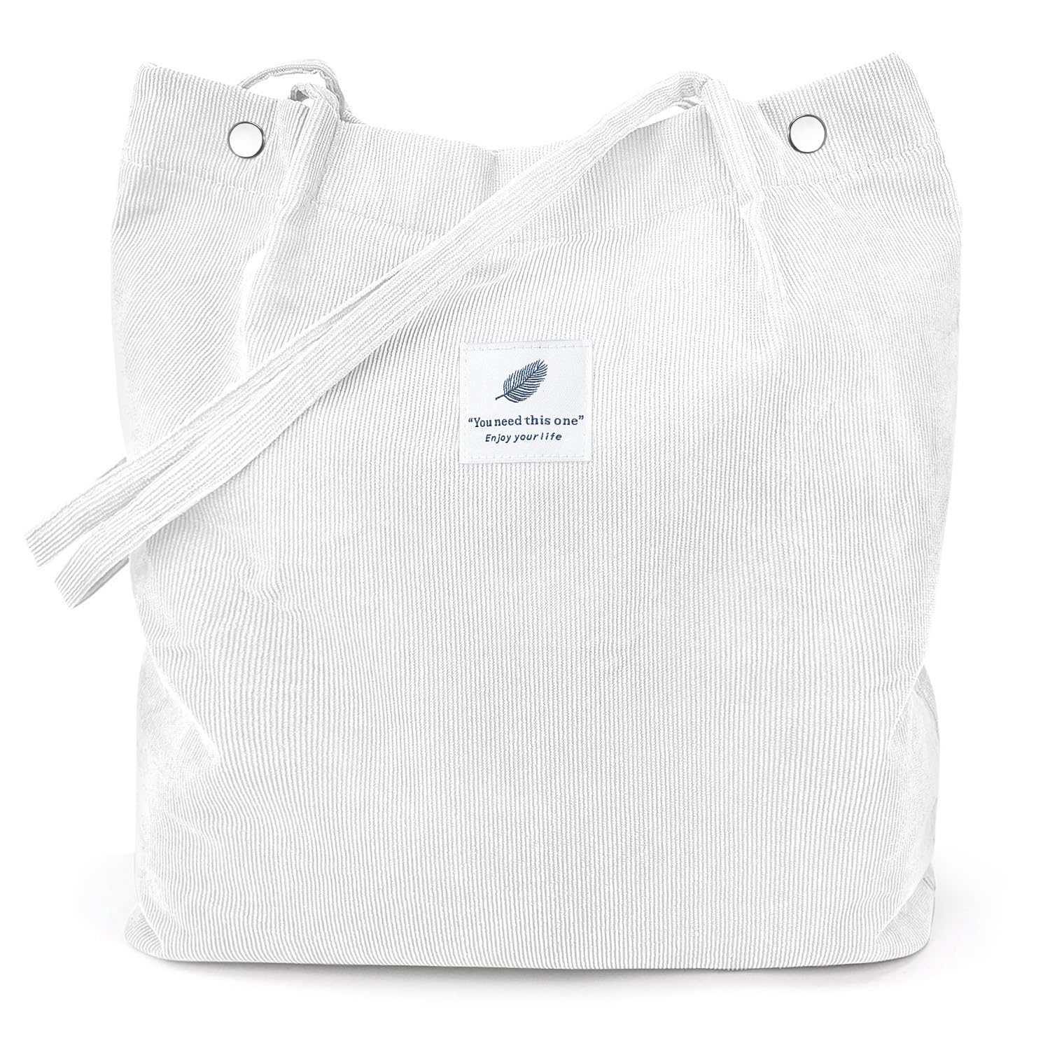 Lhmtqvk Corduroy Tote Bags For Women, Large Capacity Corduroy Bag Reusable Grocery Shoulder Bag With Inner Pockets (White)