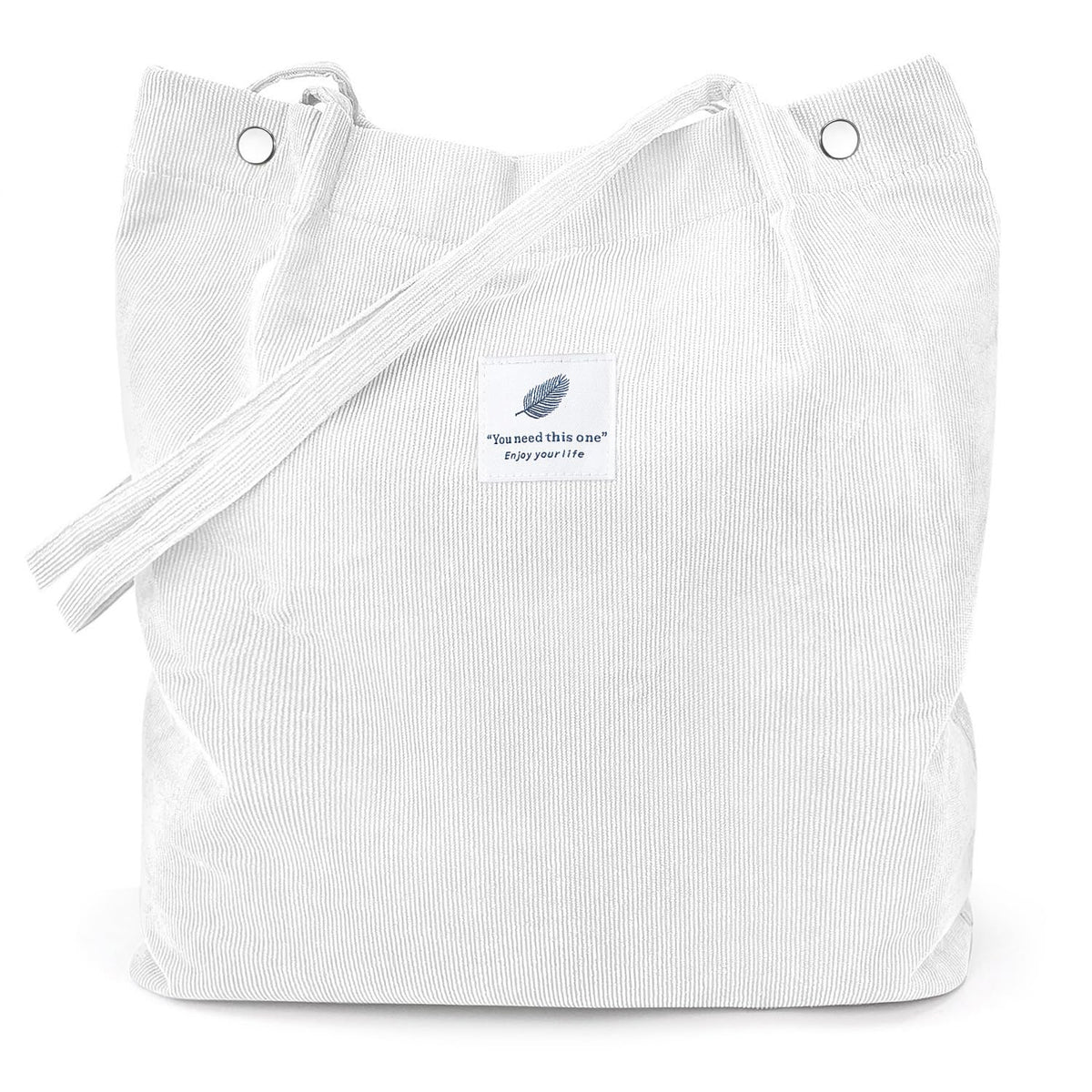 Lhmtqvk Corduroy Tote Bags For Women, Large Capacity Corduroy Bag Reusable Grocery Shoulder Bag With Inner Pockets (White)
