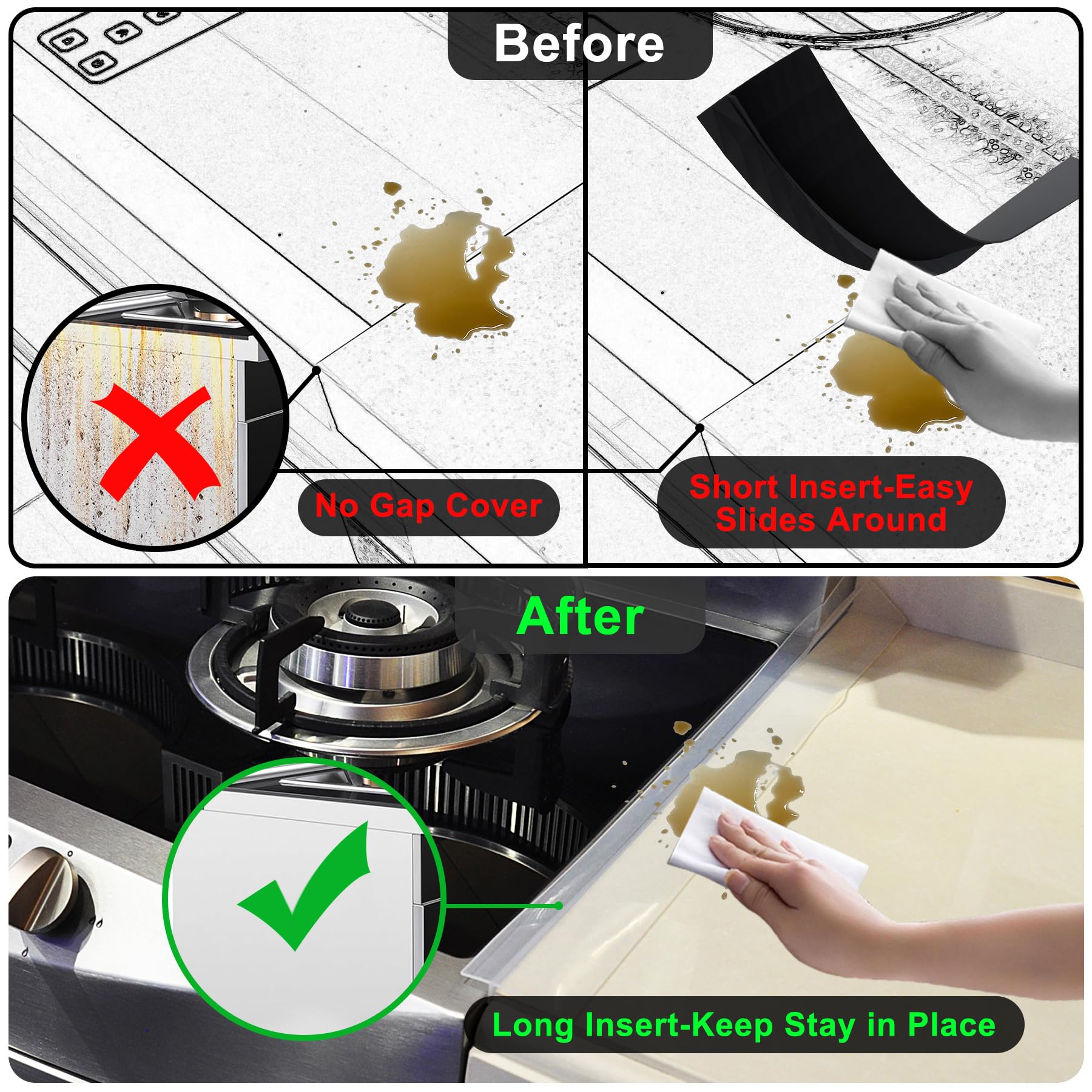 Silicone Stove Counter Gap Cover Kitchen Counter Gap Filler Transparent 25'' Long Gap Filler Sealing Spills Between Kitchen Appl