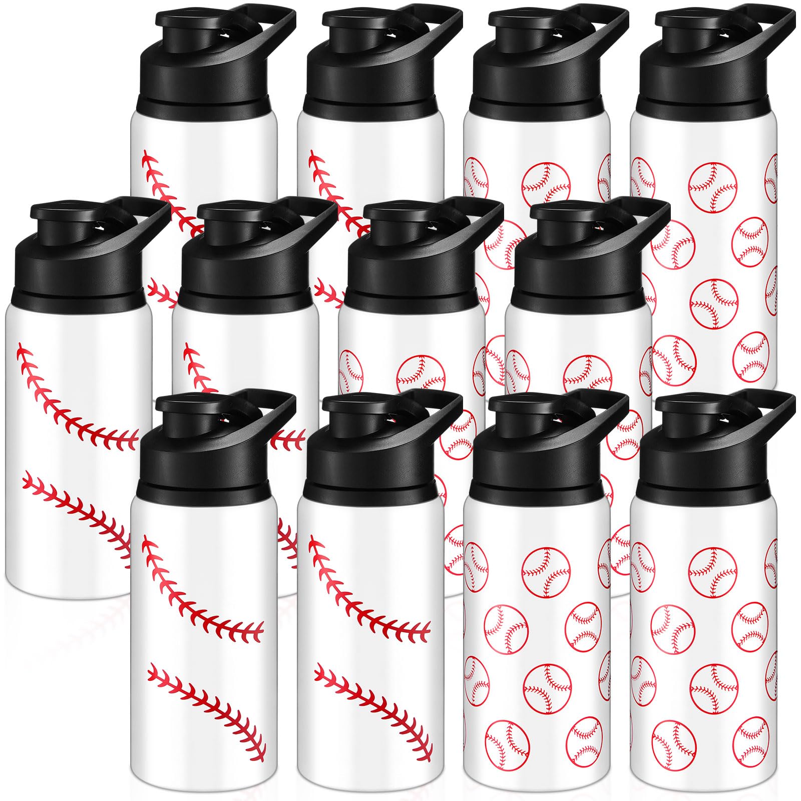 Skybooly 12 Pcs Aluminum Water Bottles with Snap Lids, Baseball