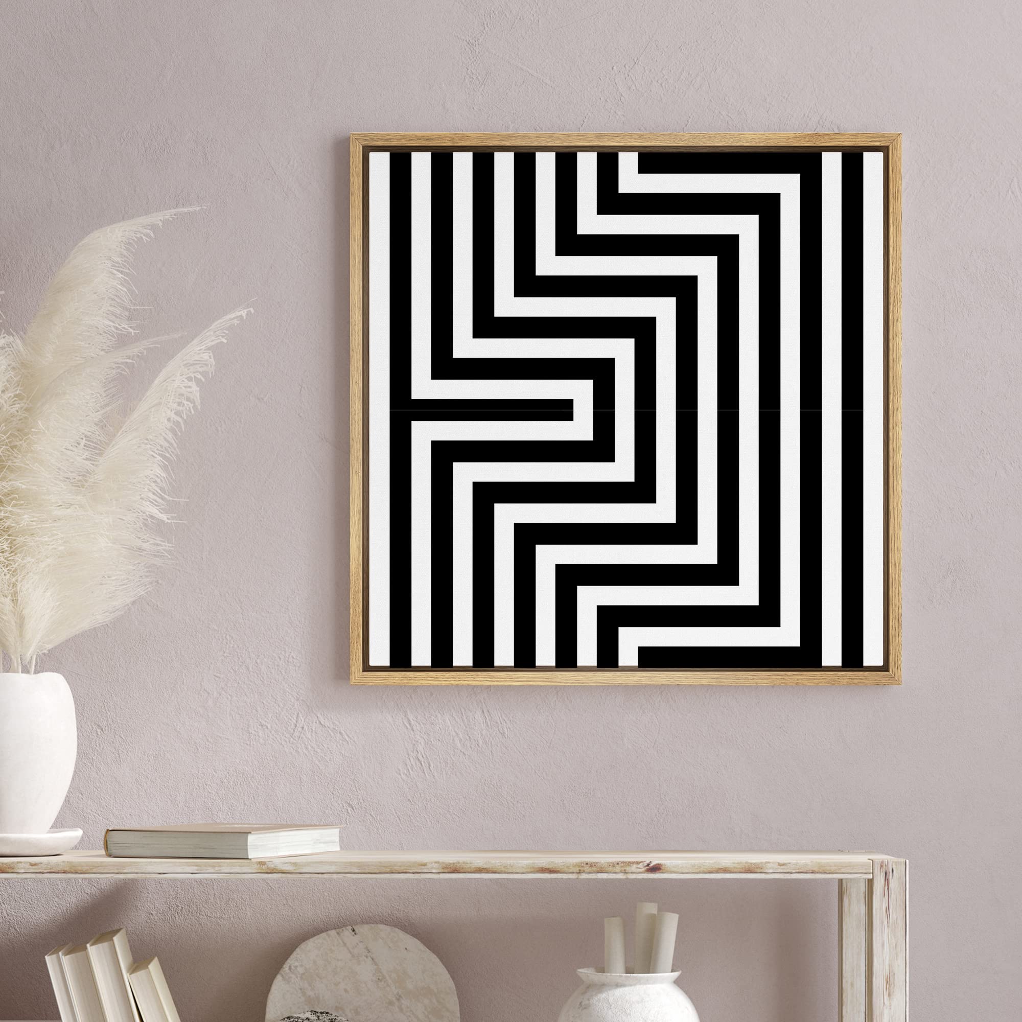 Signwin Framed Canvas Print Wall Art 3D Optical Illusion Line Art Pattern Abstract Shapes Illustrations Minimalism Alternative D