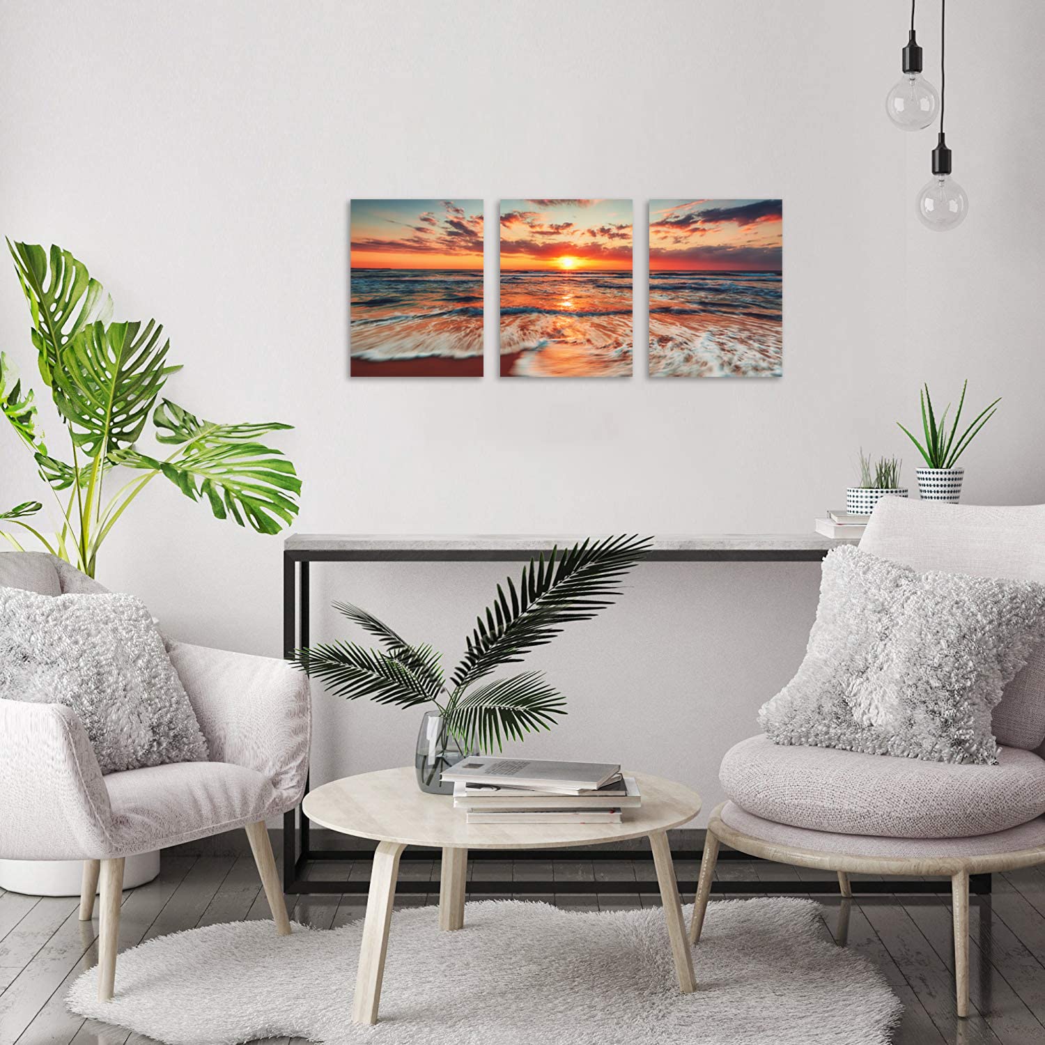 Tutubeer 3 Pcs Picture Of The Beach Ocean Pictures Blue Sea Beach At Sunrise Picture Print On Canvas Beach Wall Decor Ocean Wall