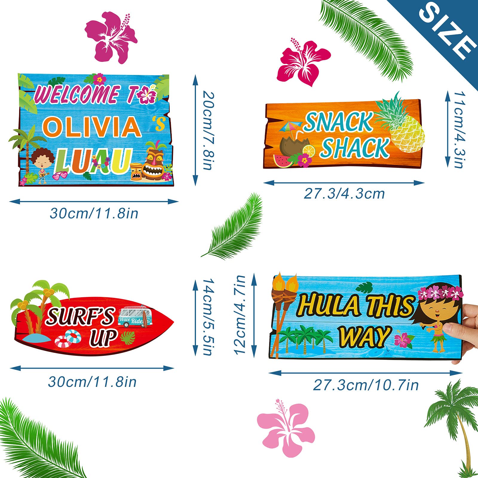 Jetec 20 Pieces Luau Party Welcome Sign, Tropical Hawaiian Summer Themed Decorations Sign Front Door With 4 Sheet Stickers