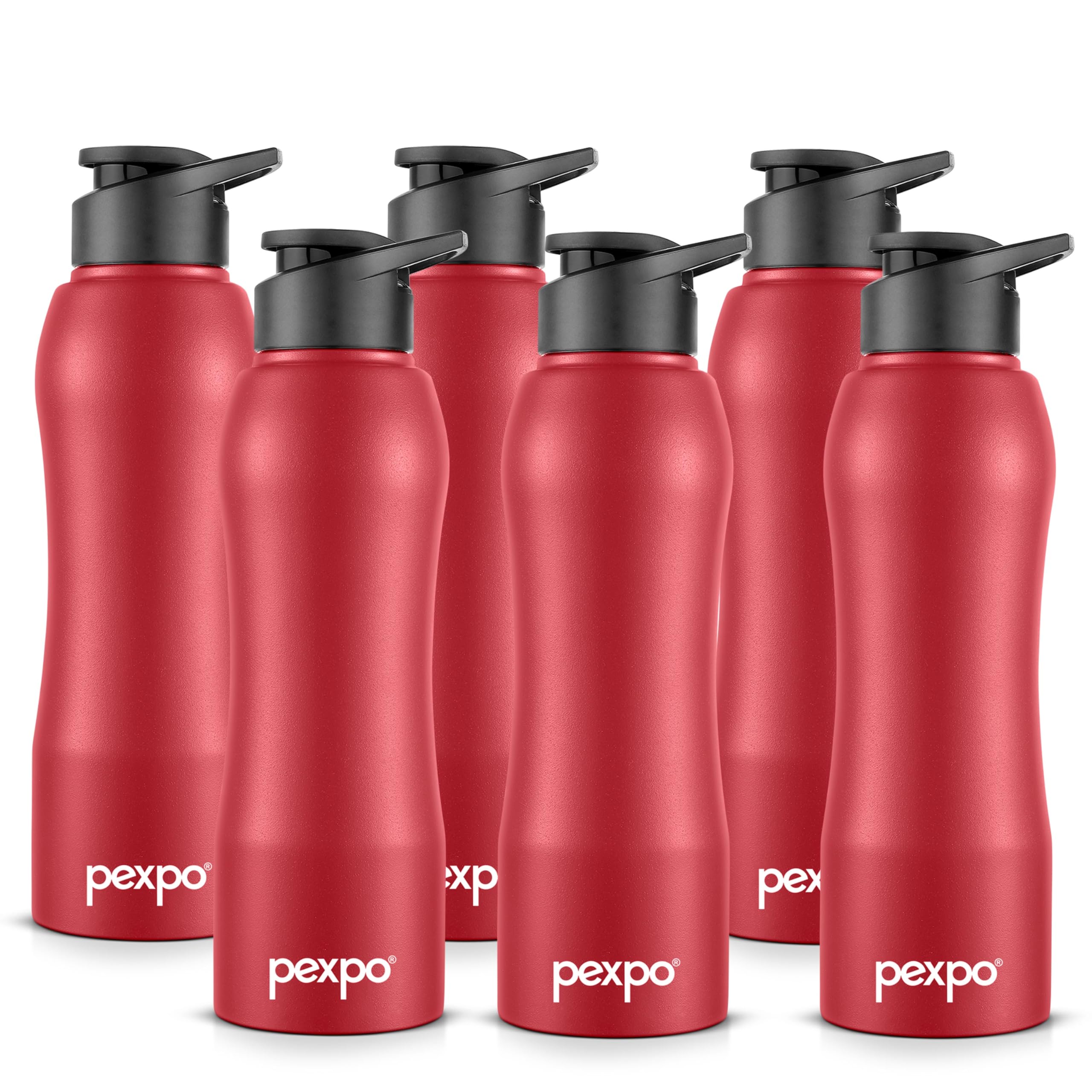 Pexpo Bistro Isi Certified Stainless Steel Fridge Cooling/Sports Sipper Water Bottle 1 Litre, Black, Pack Of 6|Single Wall|Easy 