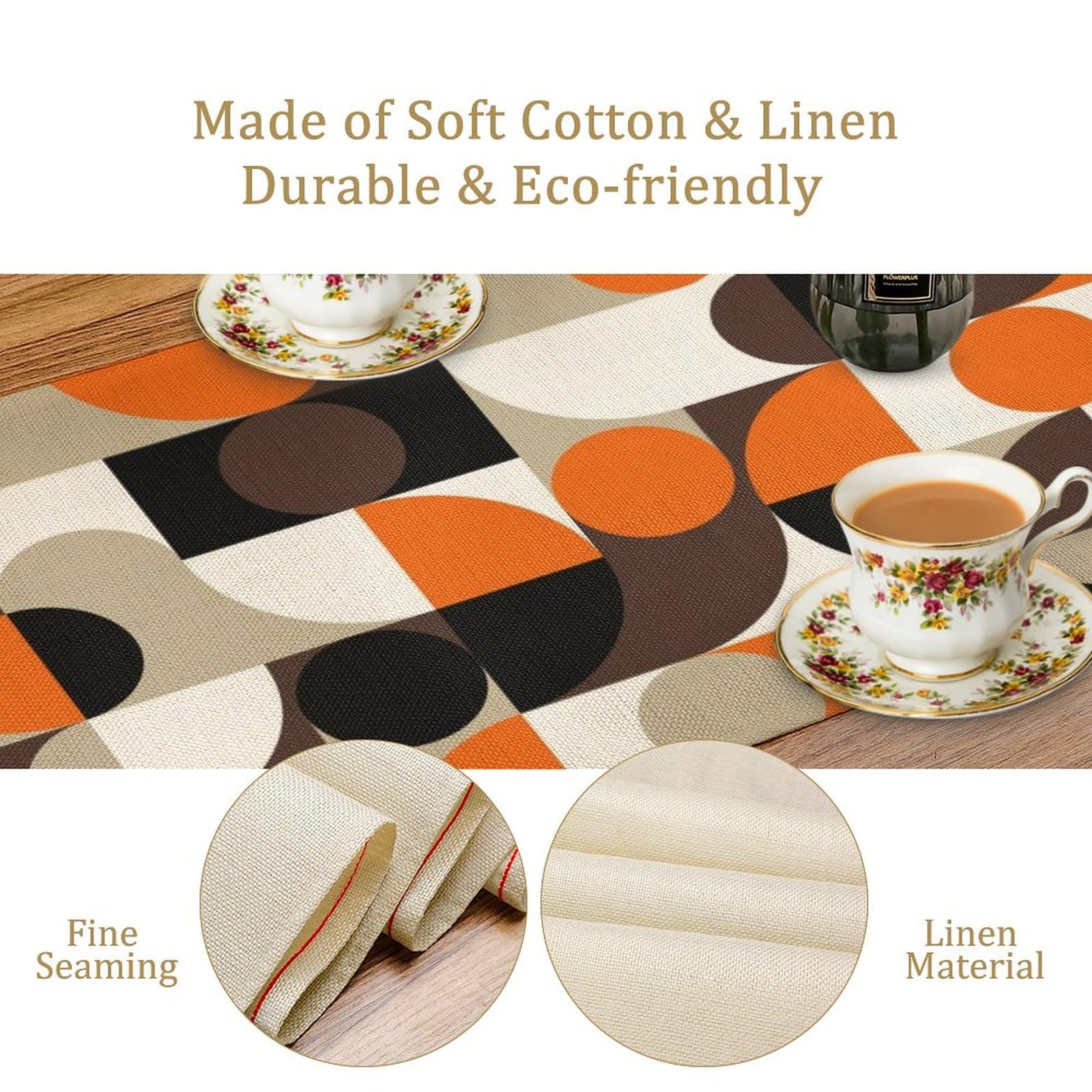 Mid Century Geometric Table Runner,Nordic Abstract Splicing Semicircle Linen Table Runners For Kitchen Family Dinner, Modern Tab
