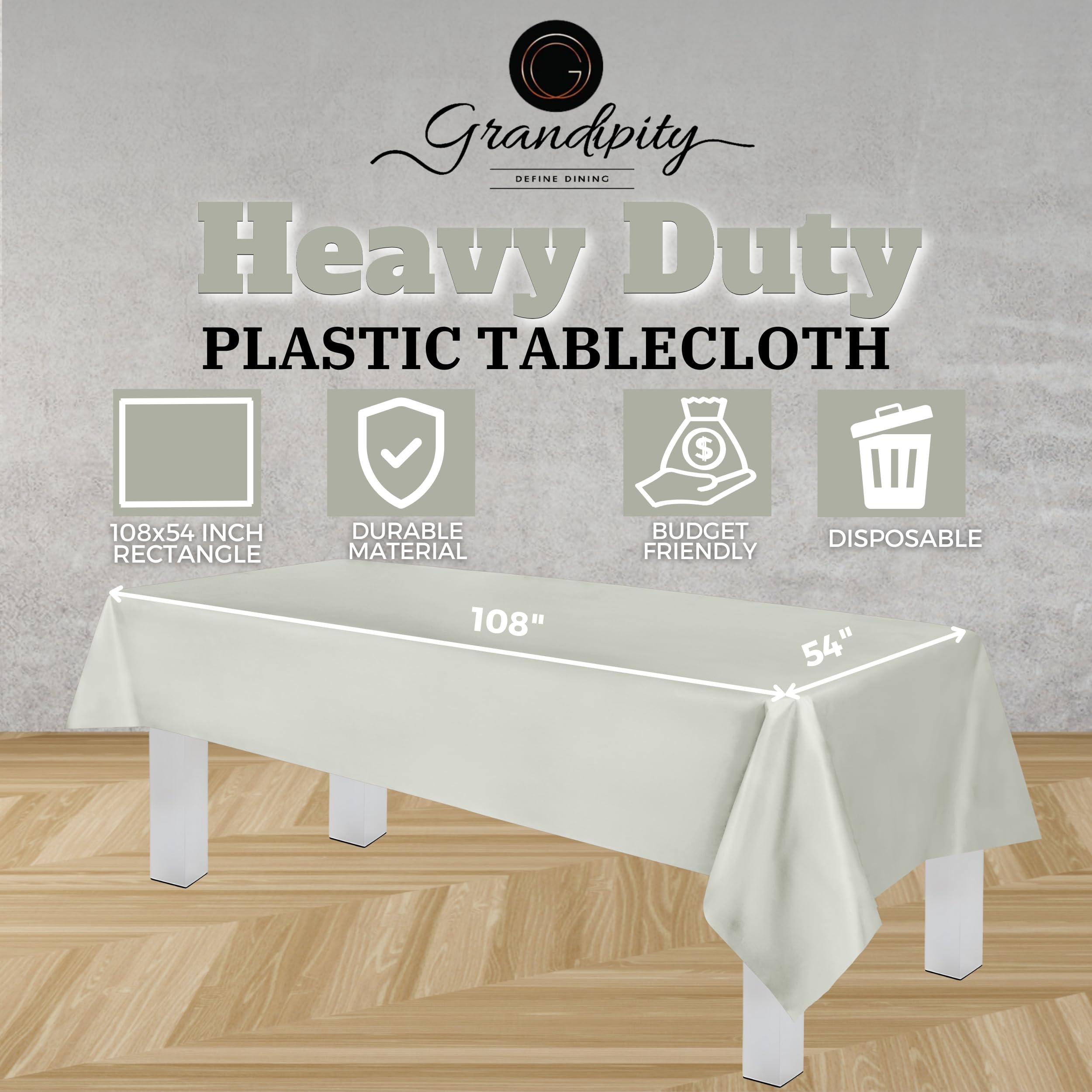 Grandipity Light Grey Plastic Table Cloth Disposable (6 Pk) 54In X 108In Plastic Tablecloths For Rectangle Tables - Premium Part
