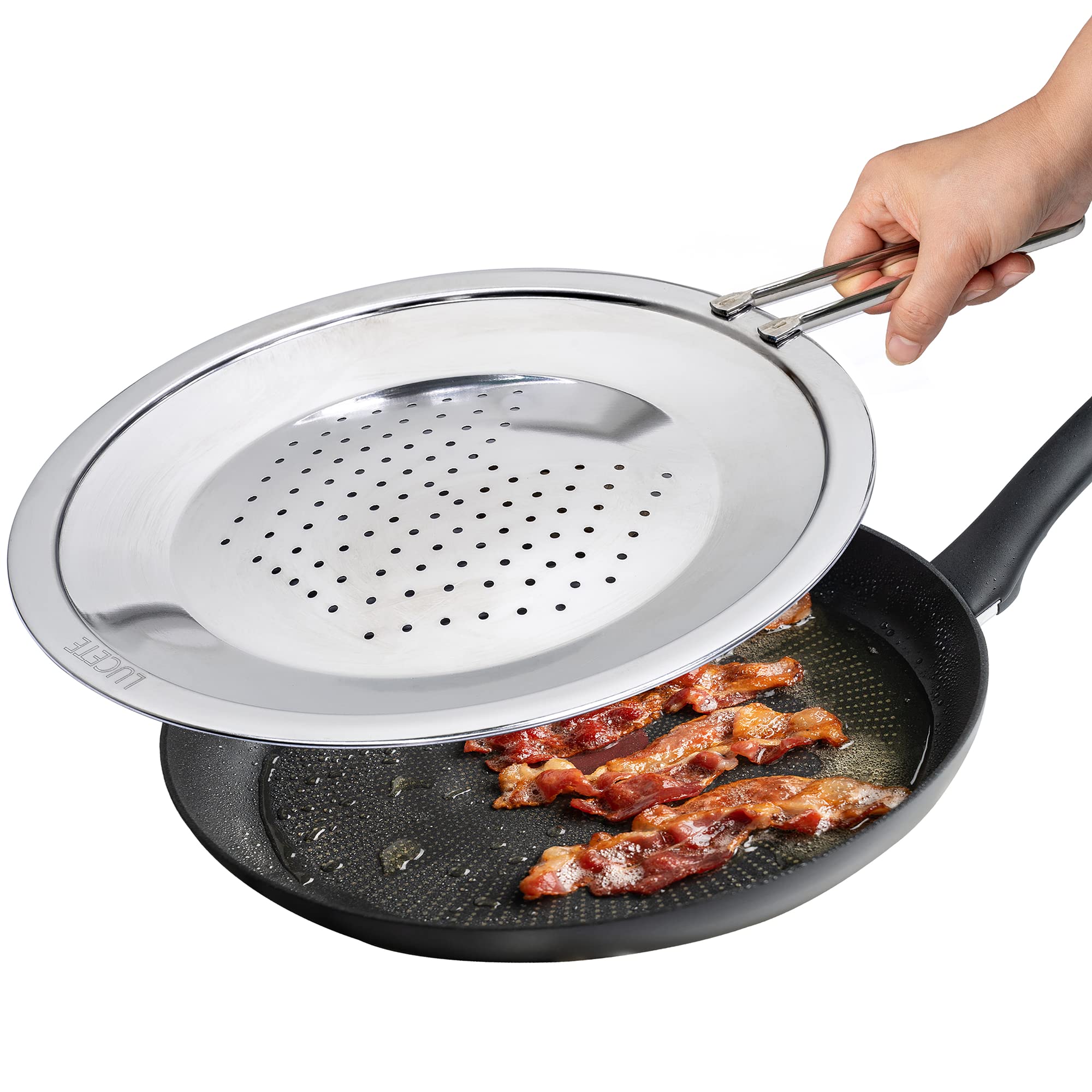 Lucete Stainless Steel Splatter Screen 11'' - Hot Grease Splatter Screen For Frying Pan - Oil Splash Guard - Protect Your Skin F