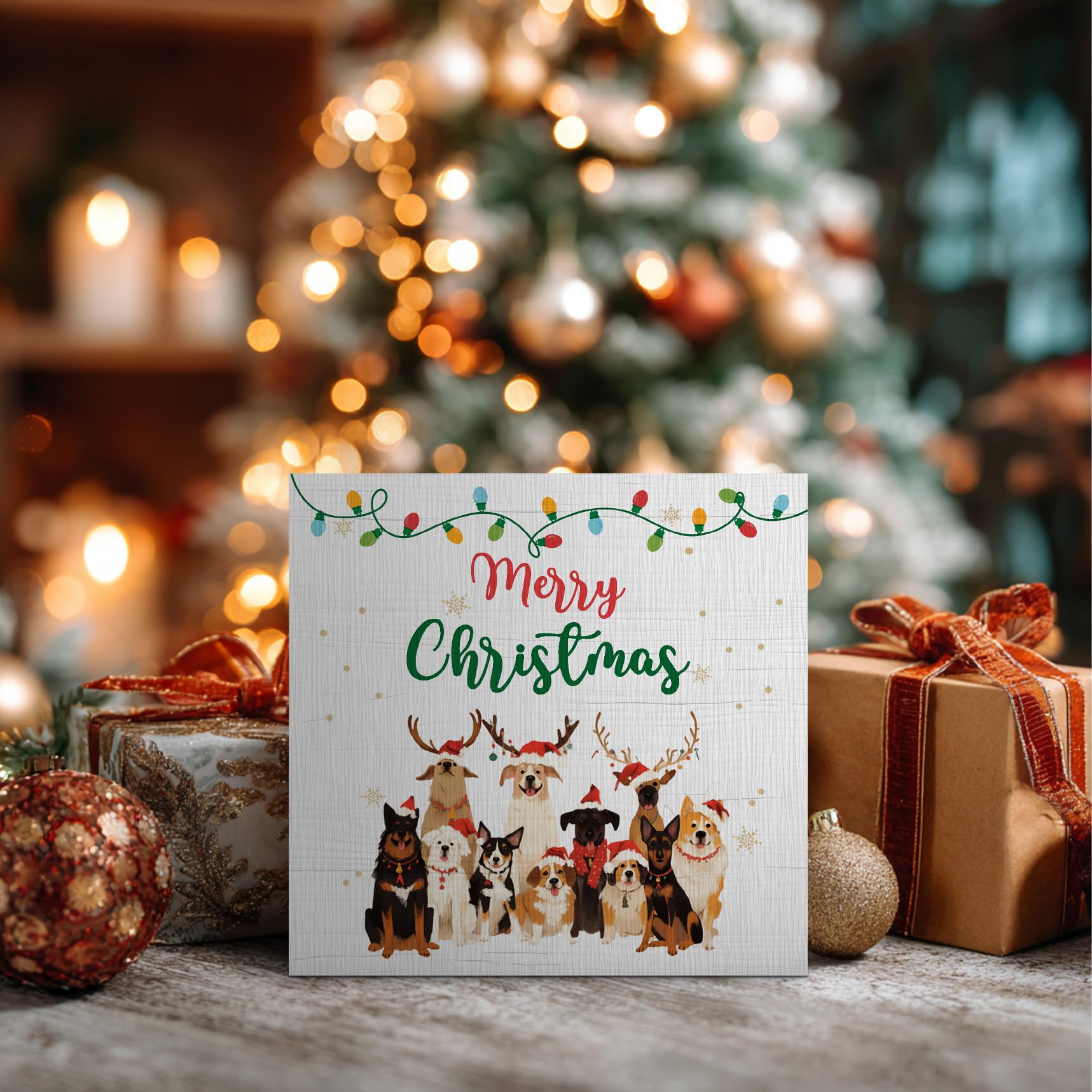 ANIANG Merry Christmas Wooden Box Sign - Christmas Desk Decor, Dog Decorations, Wood Block Box Sign Plaque For Office Home Wall