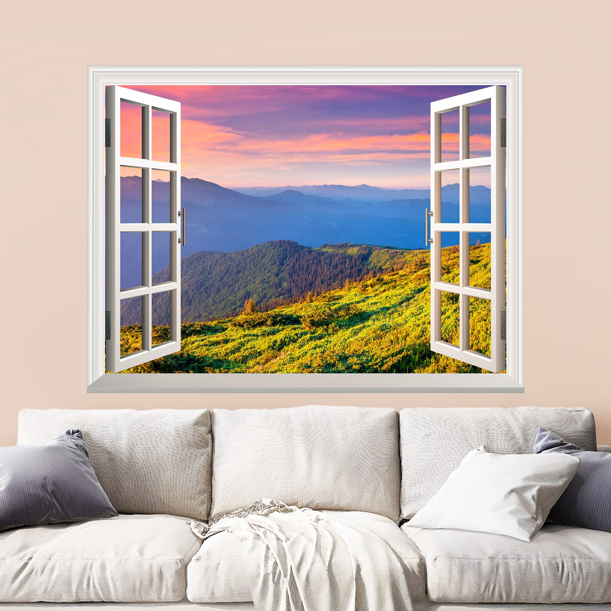 wall26 A Peaking View Through The Forest of The Morning Sunrise - Wall Mural  Removable Sticker  Home Decor - (36''x48''  Beautiful View of Mountain)