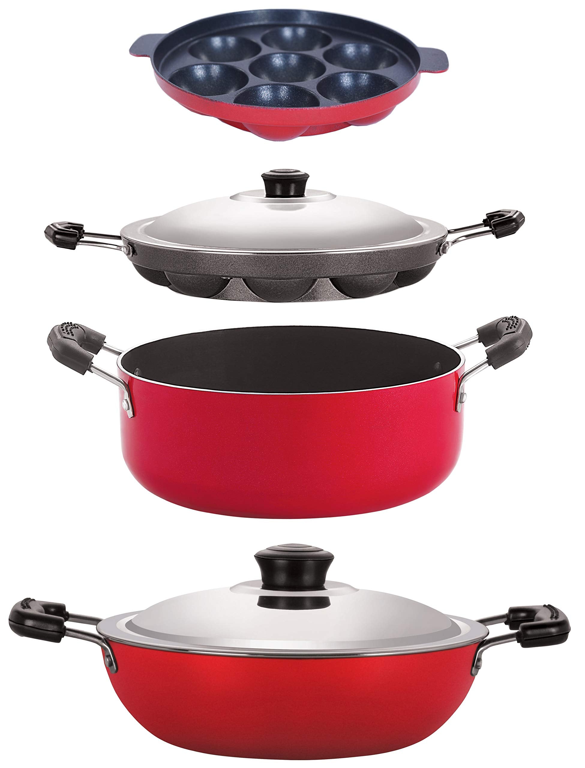 Nirlon NonStick Aluminium Heat Resistance Cookware Set With Bakelite Handle, 4 Pieces(Dkd(B)_Ap7_Ap12_Cs24)