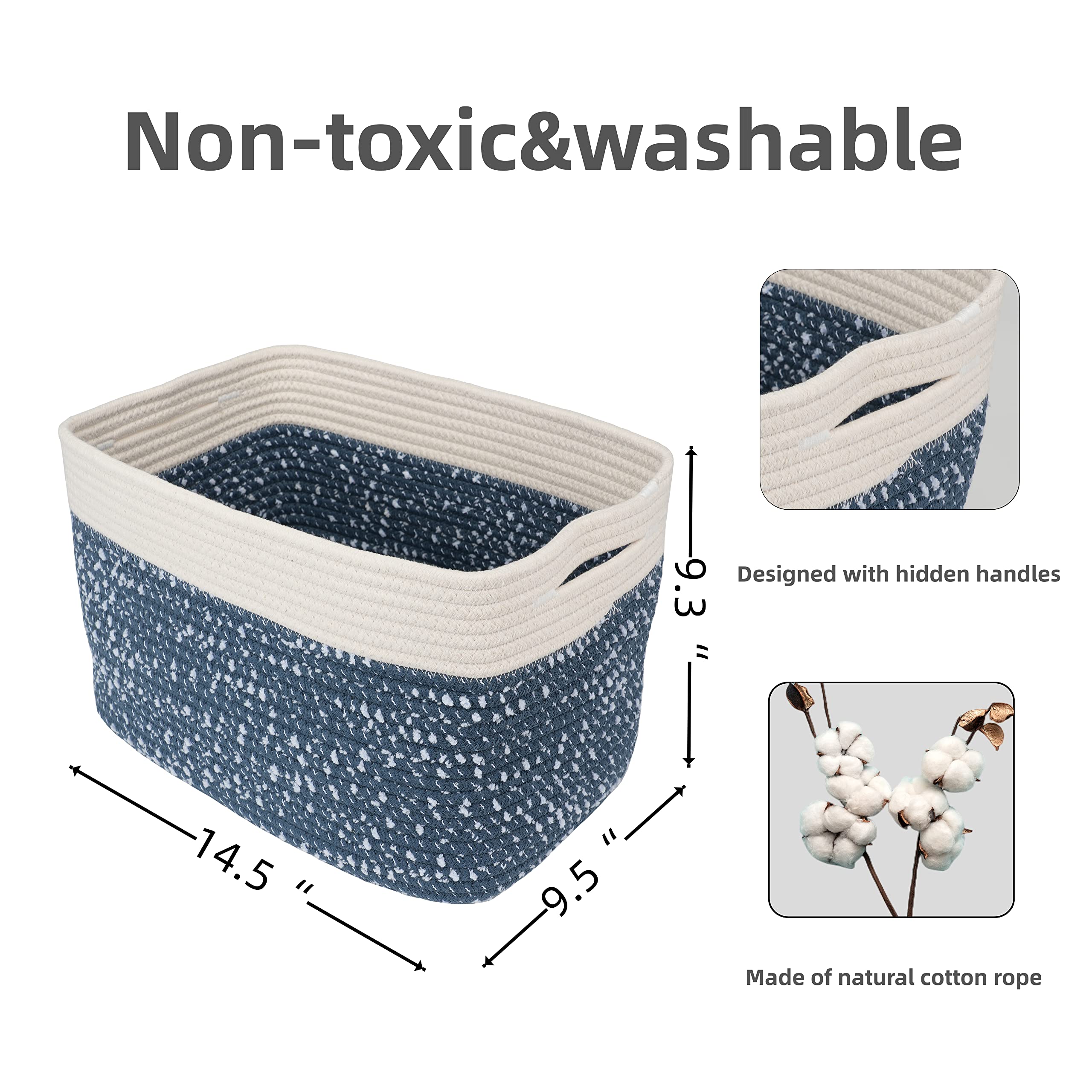 Xuanguo White And Blue Cotton Rope Storage Basket Bins Woven Basket For Organizing Shelves Rectangle Decorative Baskets For Stor