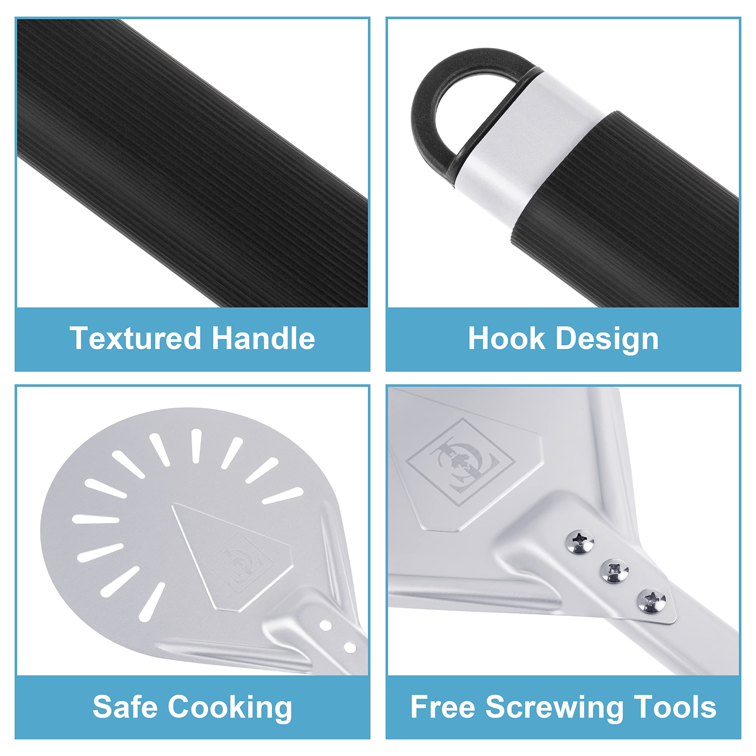 TC Logo 9 Pizza Turning Peel & Paddle  Oven Accessories with Aluminum Plate and Rubber Handle Tool use for Bread Peel  Pastry Dough Cake Spatula for Christmas  and New year Party