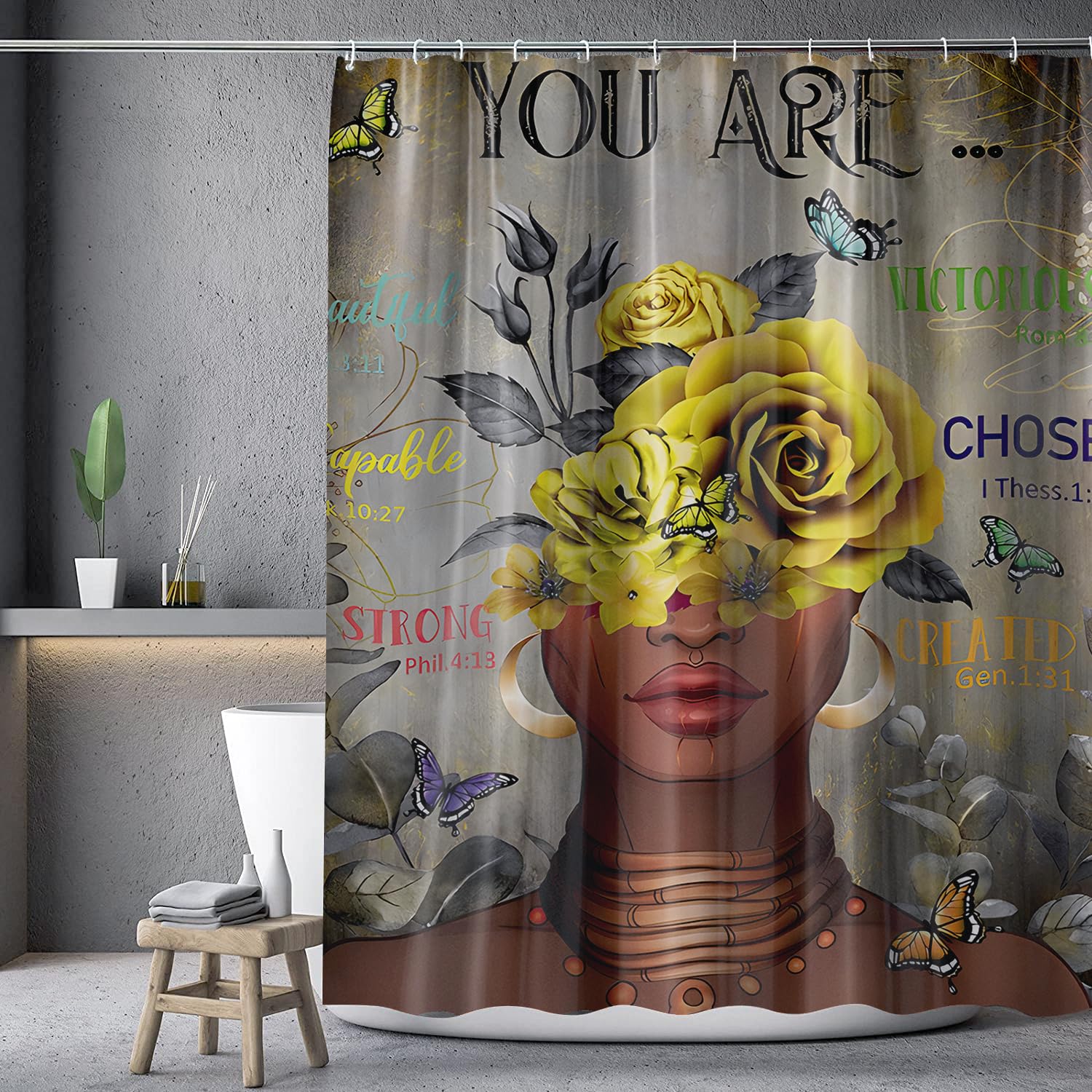 African Woman Shower Curtain Afro American Black Girl Fabric Shower Curtain Rose Gold Shower Curtains Inspirational Quotes Water