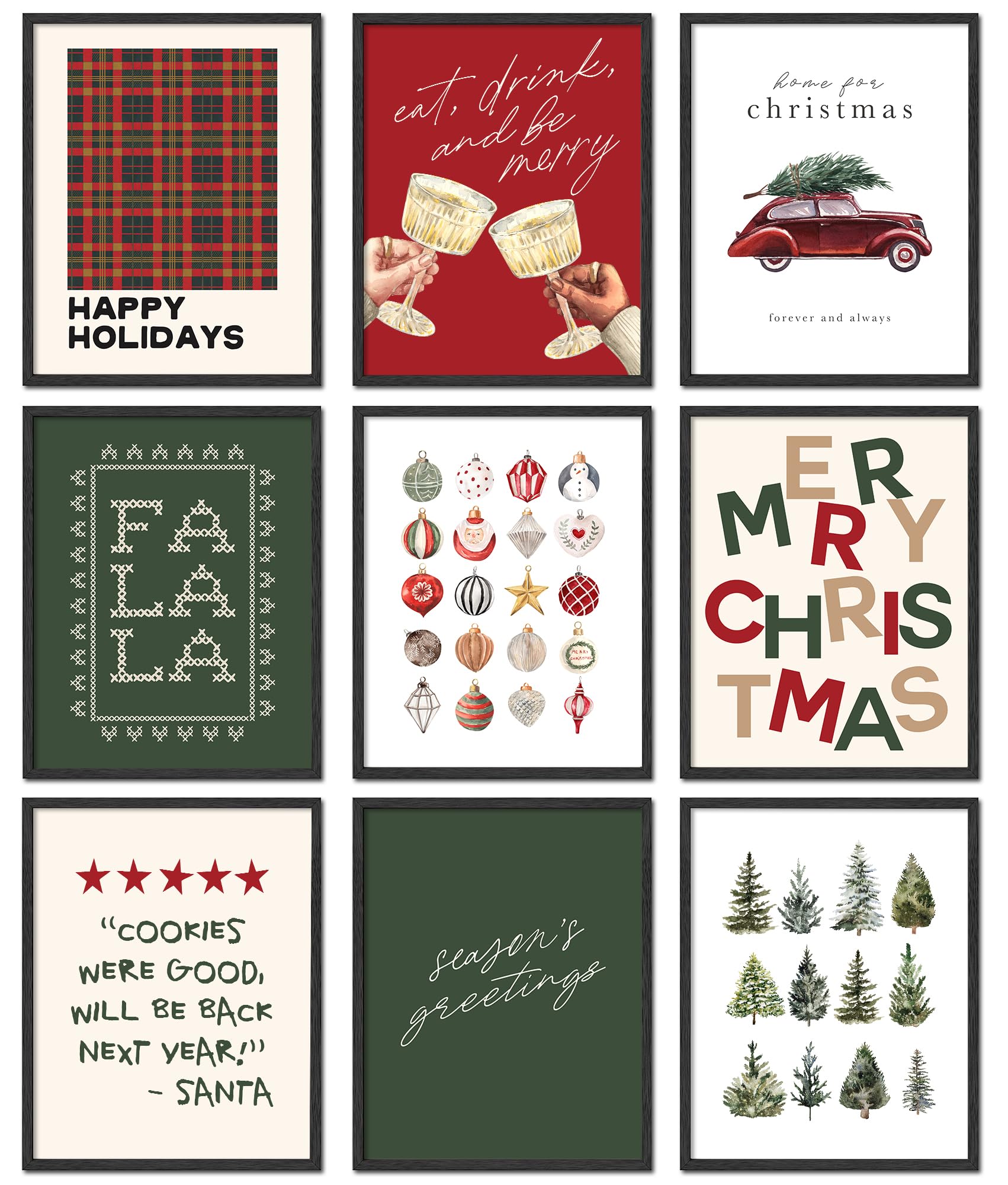 Uniro Christmas Wall Art Prints, Minimalist Boho Xmas Aesthetic Poster For Room Decor, Trendy Holiday Christmas Poster For Xmas,