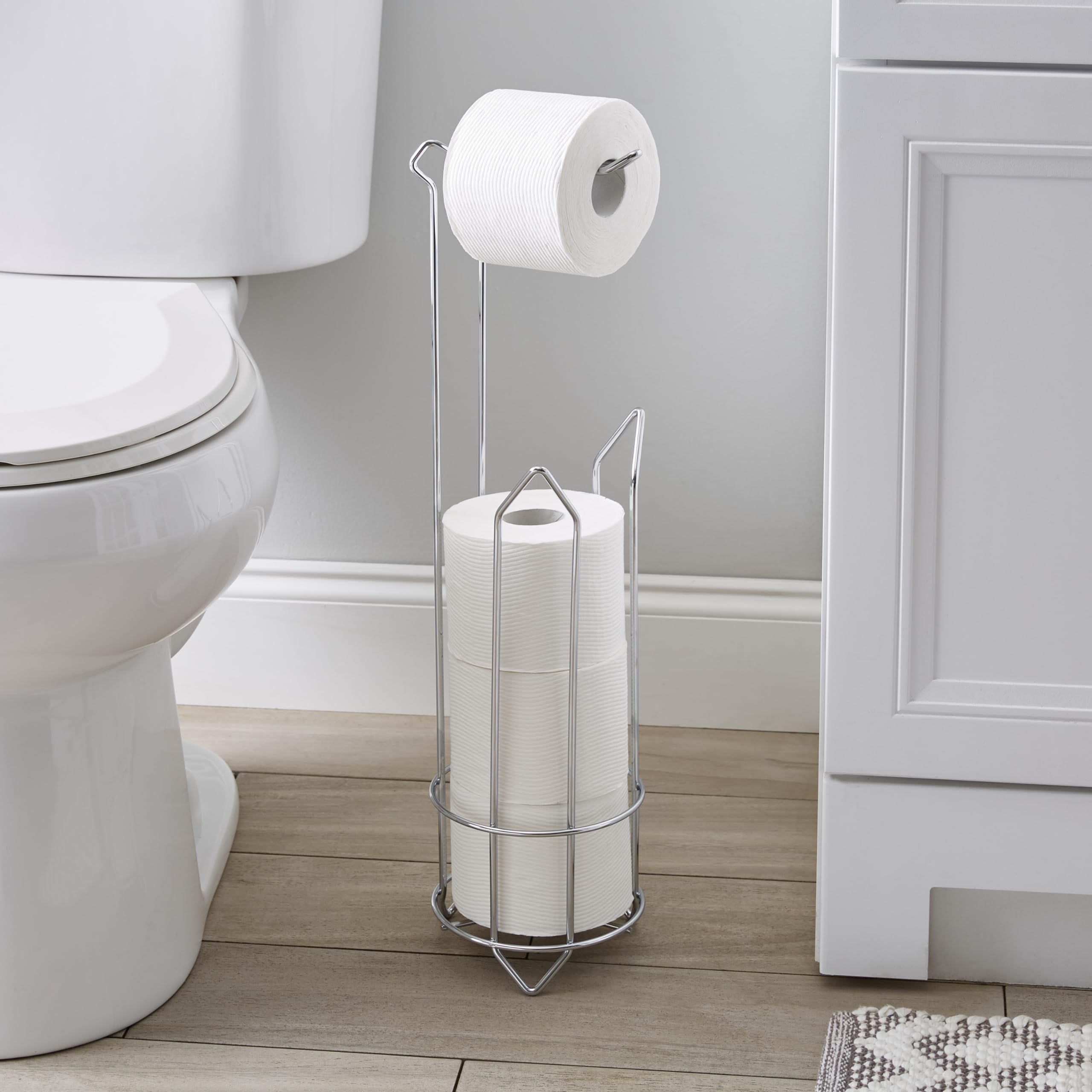Bath Bliss Holder and Dispenser in Satin Nickel  Holds  Durable Iron Toilet Paper Reserve/Holder & Dispenser  Bathroom Storage for 4 Rolls Rust Resistant