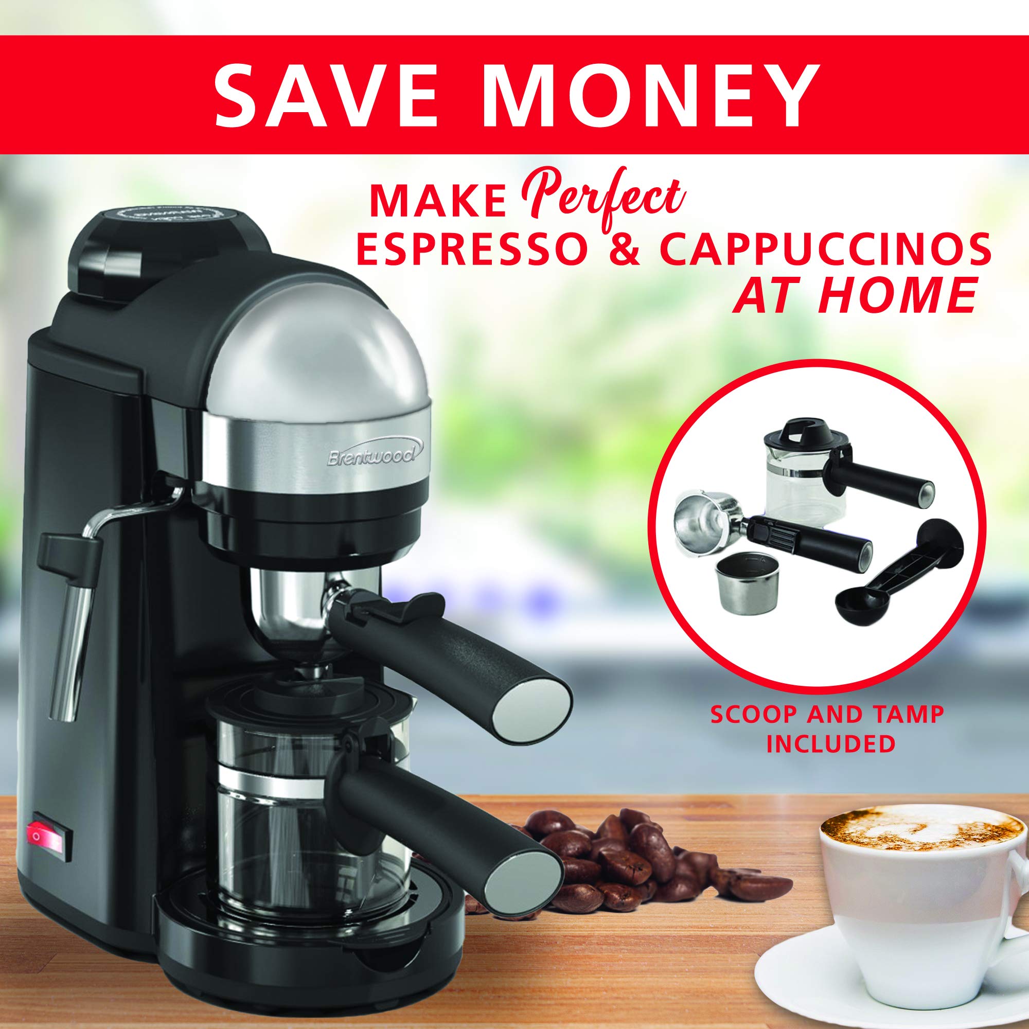 Brentwood Ga-135Bk Espresso And Cappuccino Maker, 4 Servings, Black