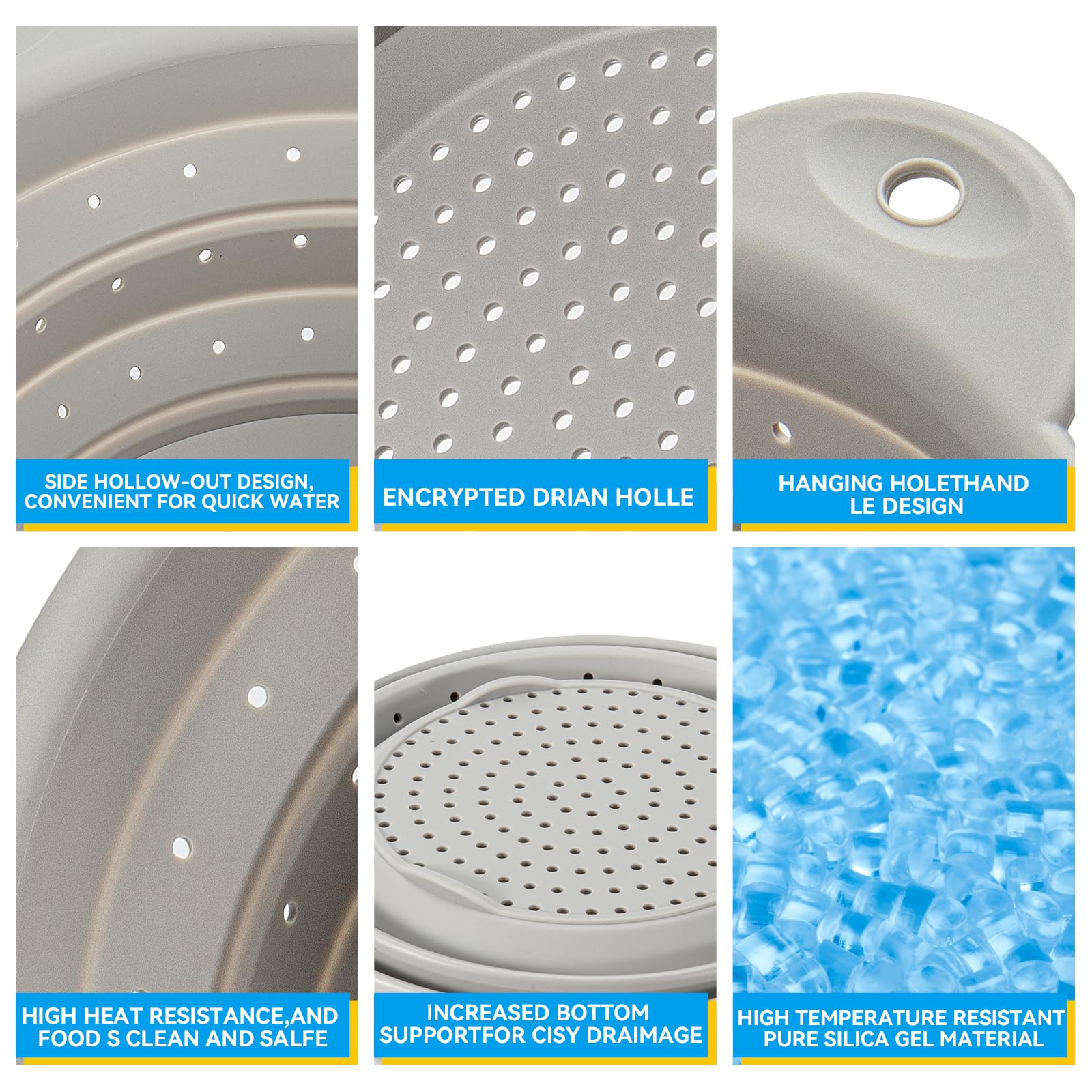 Yqlinnn Collapsible Colander, Food Grade Silicone Kitchen Strainer Diameter Sizes 10.4 Inches Perfect For Draining Pasta, Vegeta