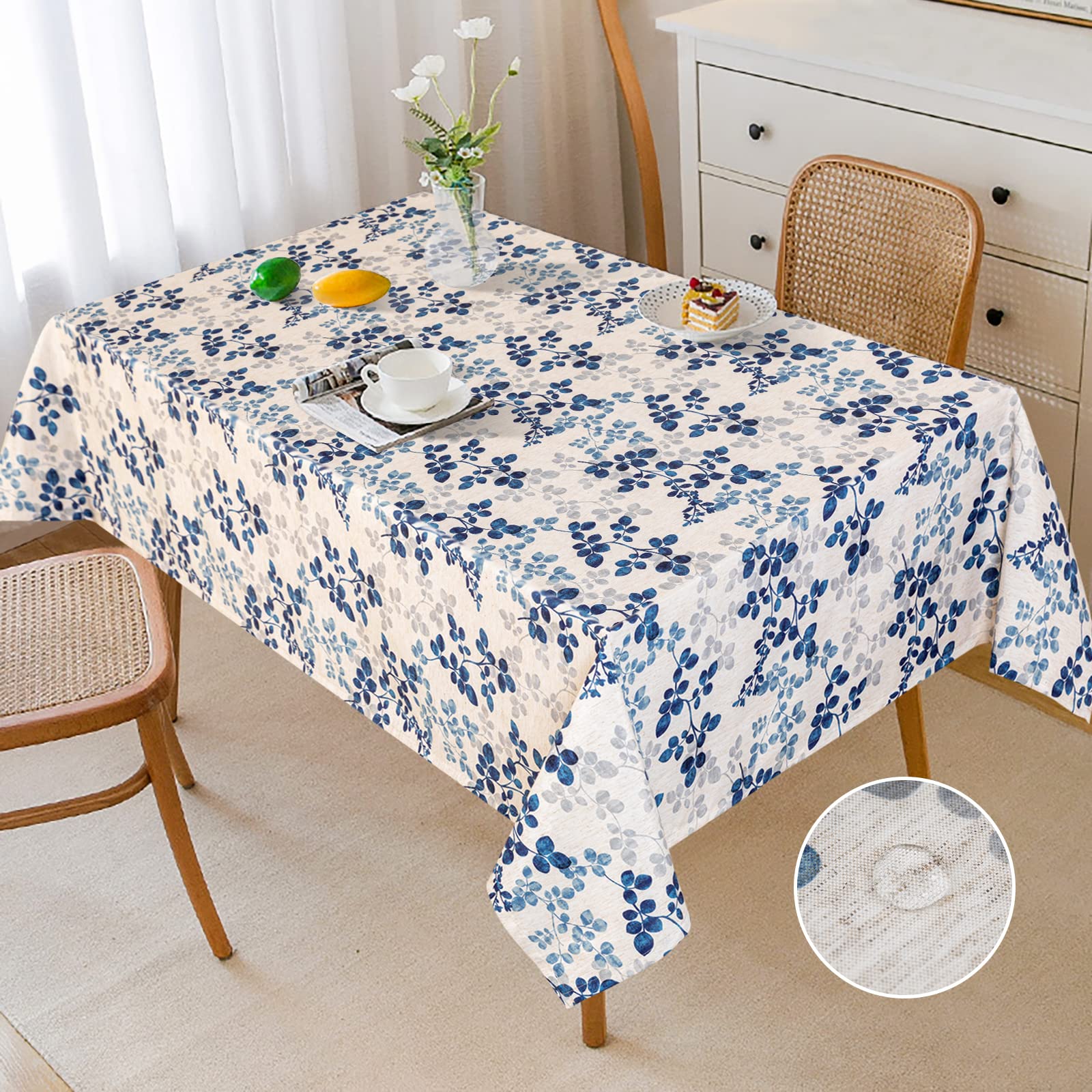 MYSKY HOME Floral Print Rectangle Tablecloth Waterproof Rectangular Table Cloth Linen Farmhouse Tablecloths for Kitchen Dining S