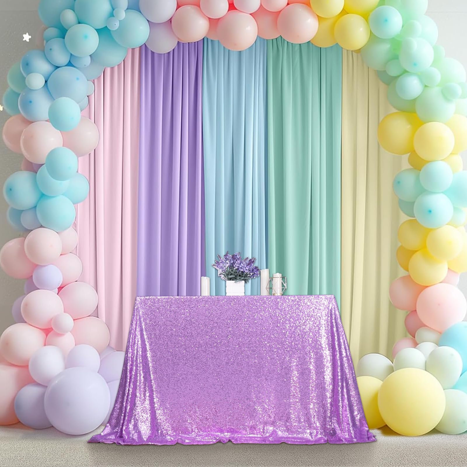 Partydelight Sequin Tablecloth, Wedding, Sweetheart, Christmas Tree, Rectangular, 50''X80'', Lavender