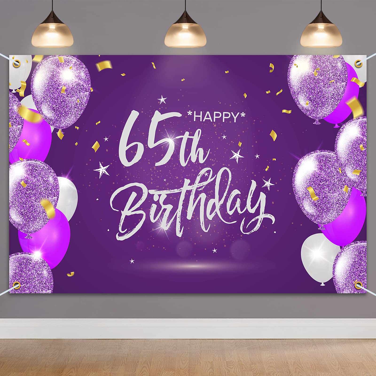 Hamigar 6X4Ft Happy 65Th Birthday Banner Backdrop - 65 Years Old Birthday Decorations Party Supplies For Women - Purple