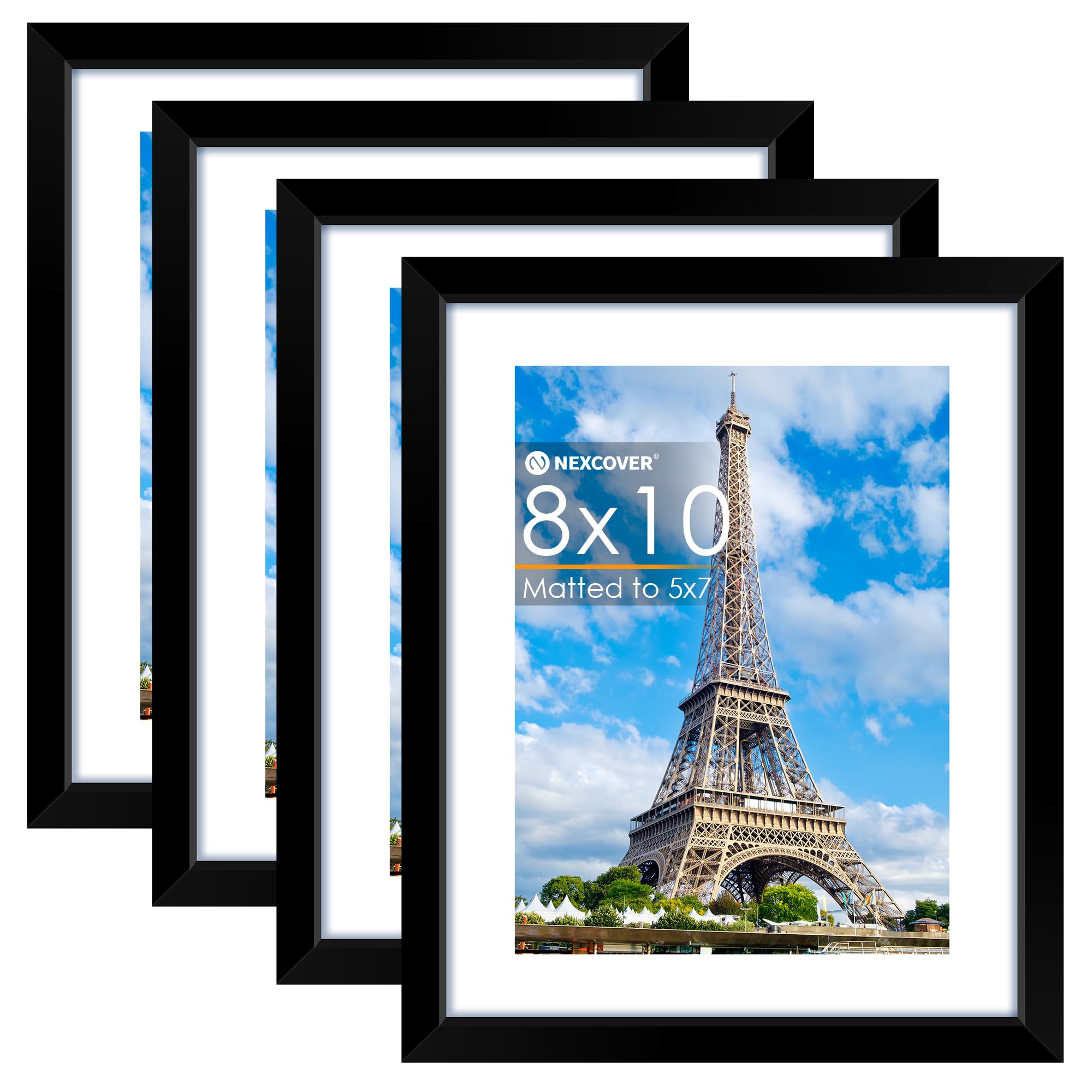 NEXCOVER 8x10 Picture Frame Black 4PK, 8 x 10 Photo Frame with Shatterproof HD Plexiglass, Picture Frames Collage for photos 5x7
