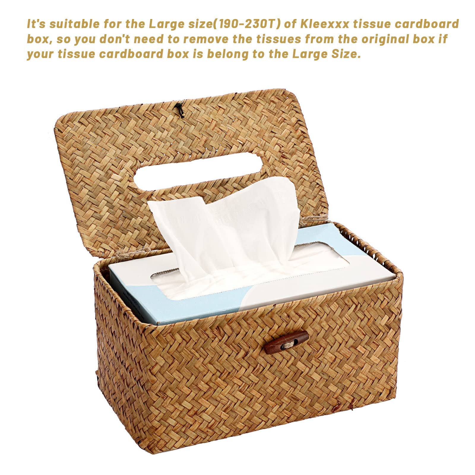 Sumnacon Tissue Box Cover Large Rectangle Tissue Box Seagrass Tissue Box Holder Woven Tissue Holder Decorative Tissue Cover For
