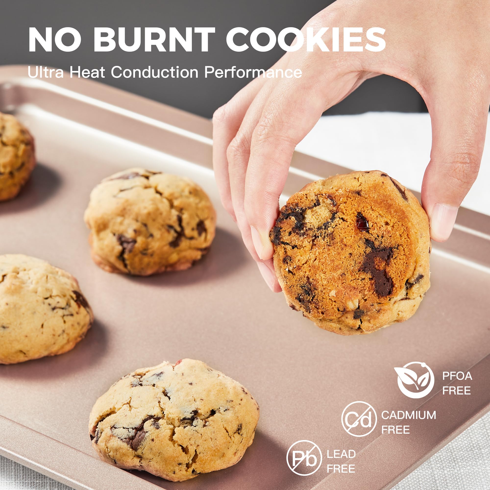 Hongbake Cookie Sheets, Baking Sheet Set, Nonstick Oven Pan With Wider Grips, 3 Pack Half/Jelly Roll/Quarter Baking Tray, Premiu