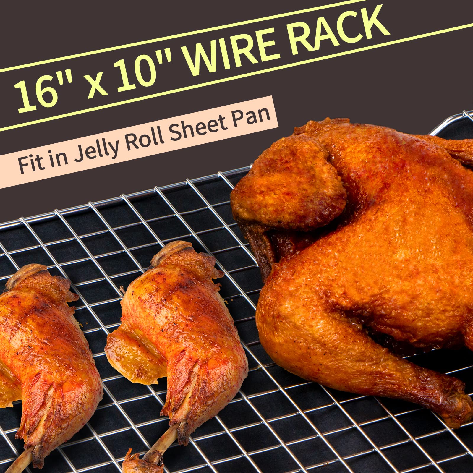 Cooling Rack for Baking 2-Pack  16x10 Inches Baking Rack  Thick Wire Cookie Rack for Cooking  Roasting  Grilling  Drying  Oven Safe  Fits Half Sheet Pan  Silver