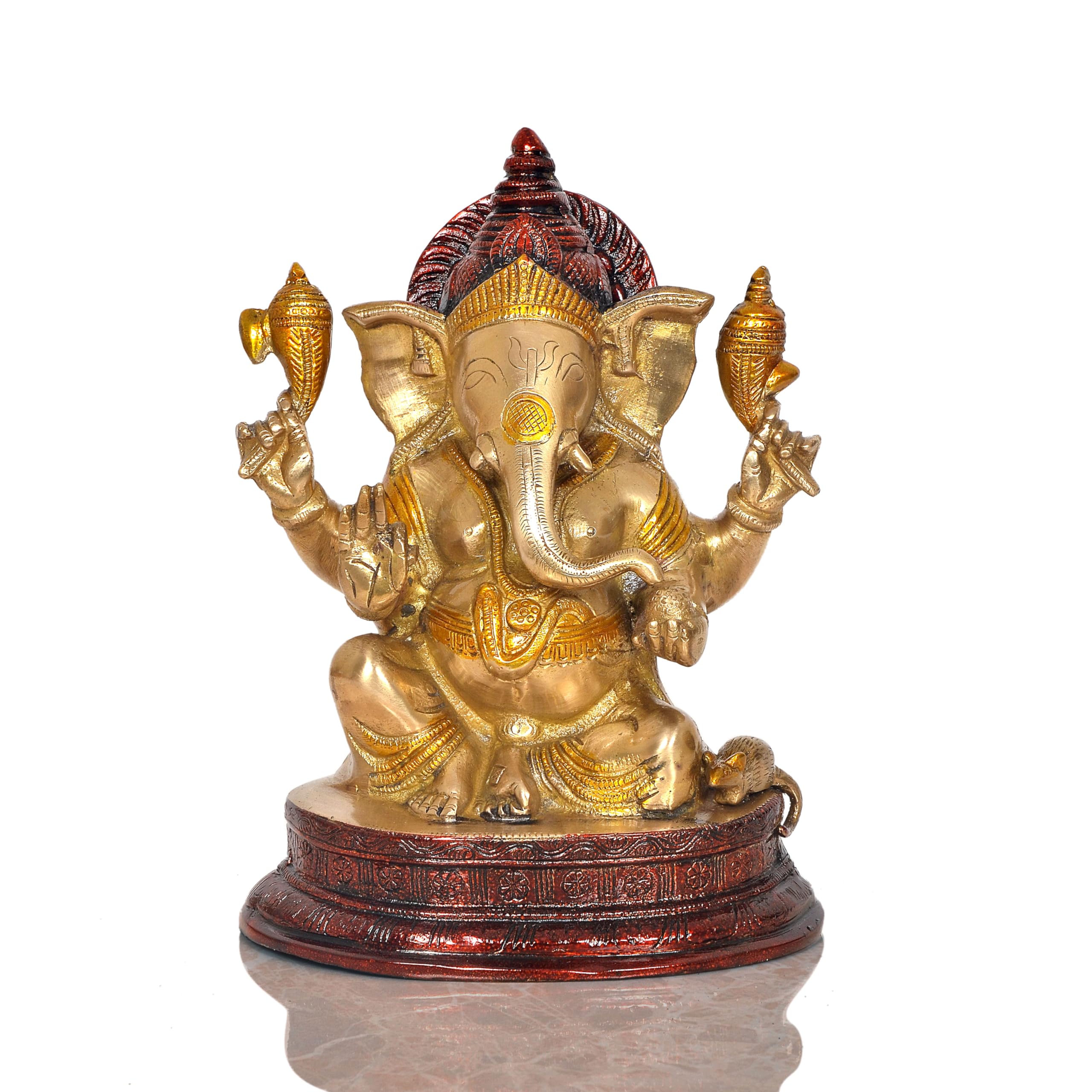 Dattatreya Brass Lord Ganesha Idol Ganesh Statue Decorative Sculpture For Home Decor Office Mandir Pooja Showpiece (Height 10 In