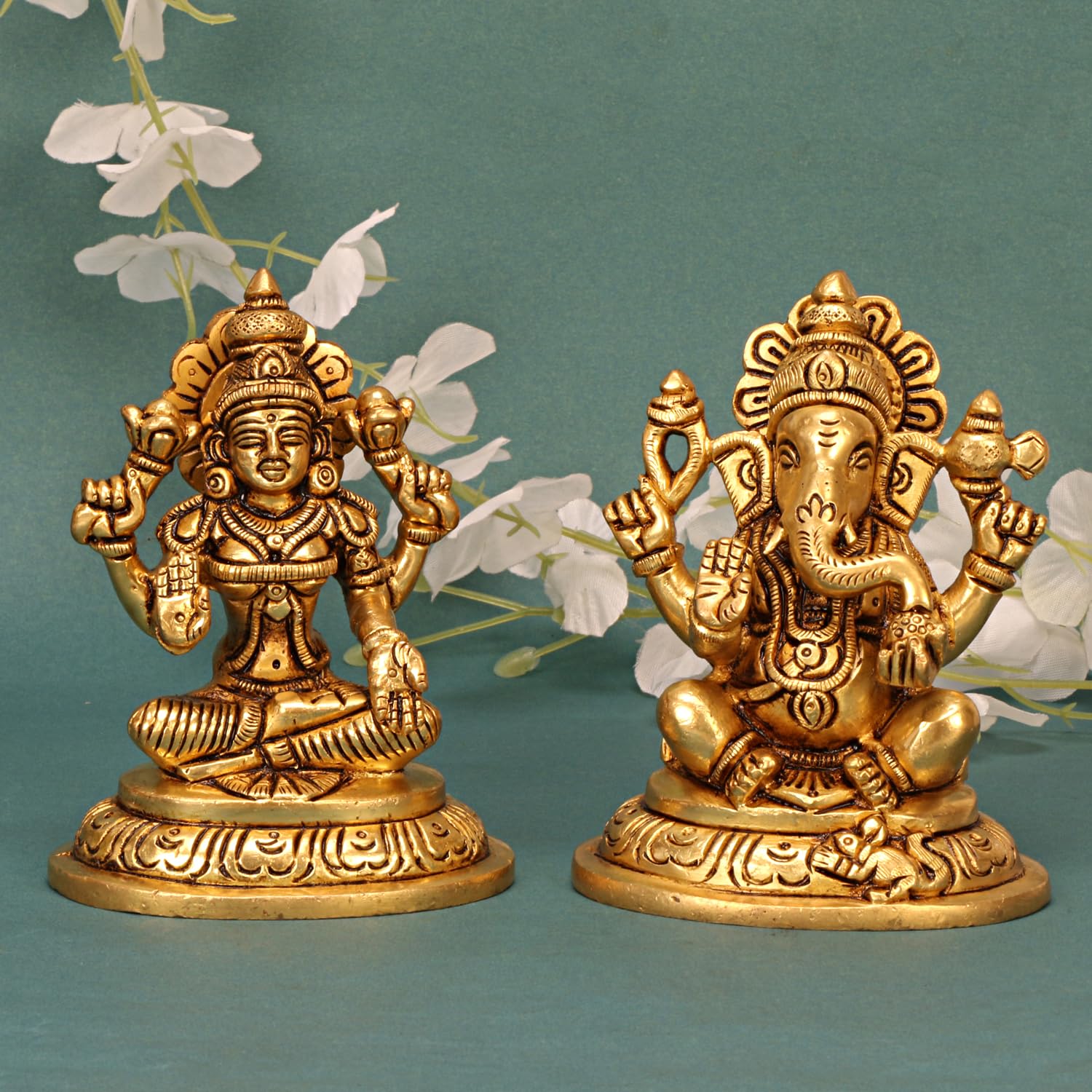 Artvarko Brass Laxmi Ganesha Idol Lakshmi Ganesh Murti Statue Pooja Gift And Home Dcor (Size 8X6X10 Cm)