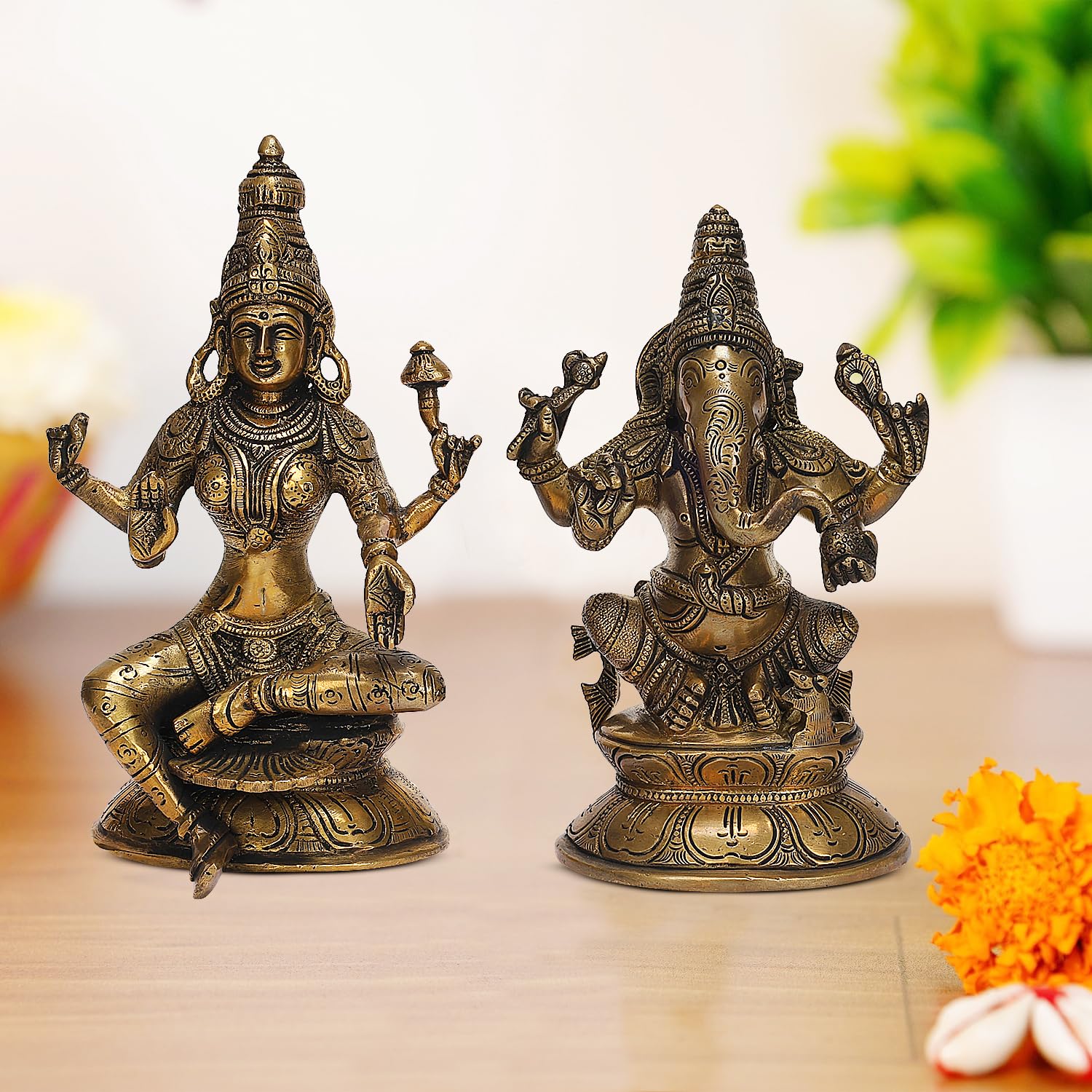 Apko Brass Laxmi Ganesha Idol Lord Lakshmi Ganesh Murti For Home Office Diwali Pooja Temple Room Decoration Showpiece 7.8 Inches