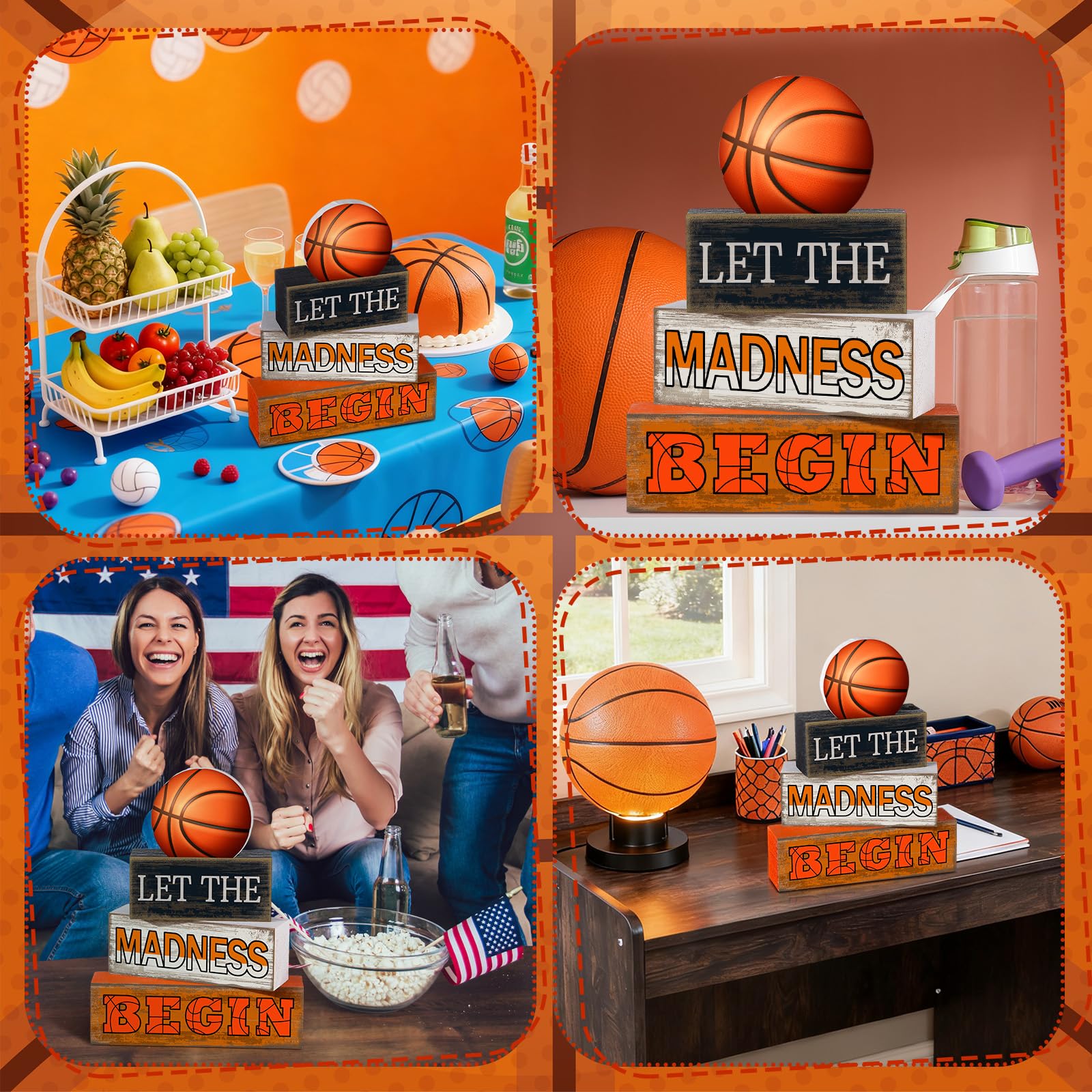 Yuntau 4 Pcs Basketball Wooden Table Decorations Basketball Tiered Tray Decor Birthday Party Table Centerpieces Rustic Wood Bloc