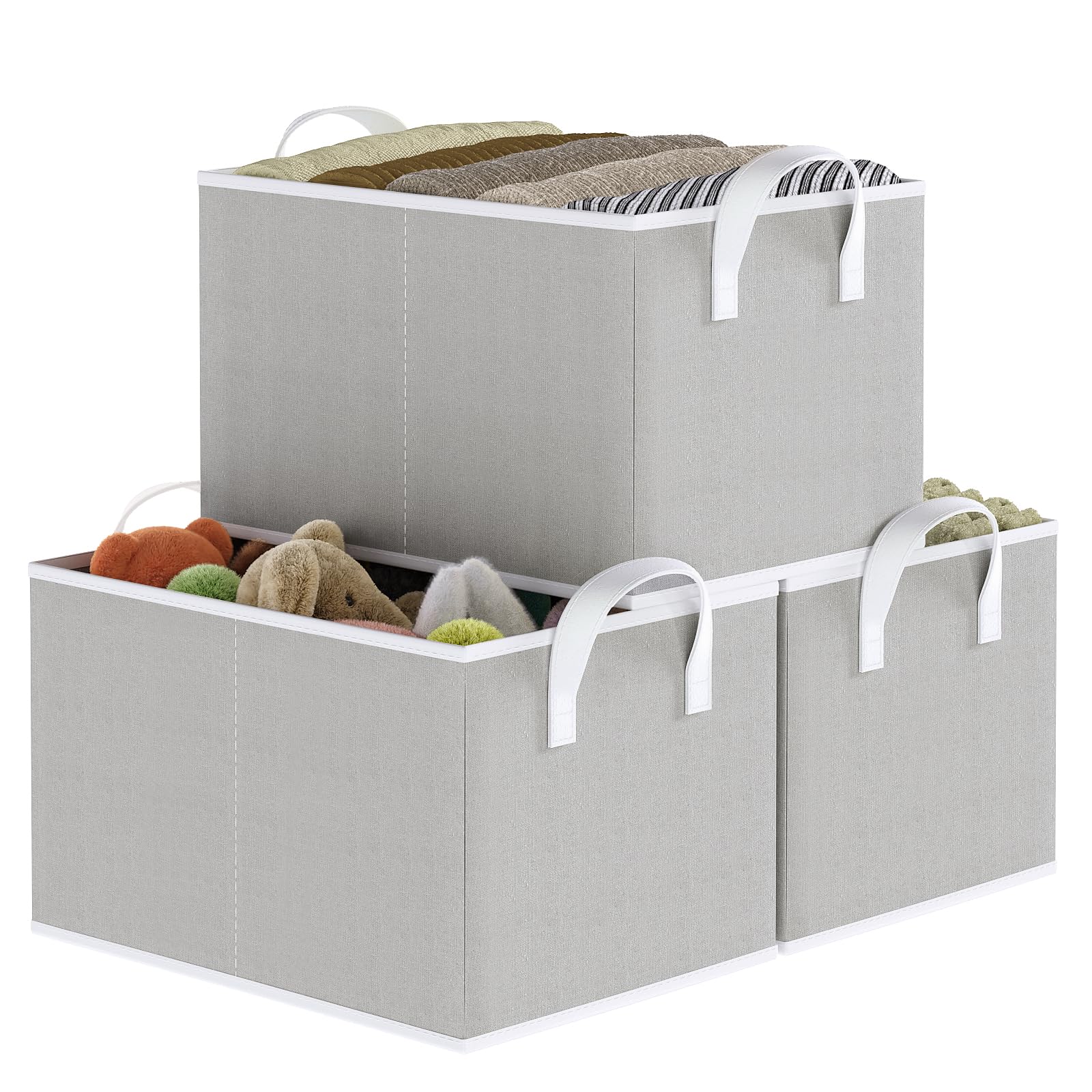 Coyacool Storage Bins For Shelves, 3-Pack Storage Baskets For Closet, Medium Linen Organizers And Storage Bins For Bedroom, Coll