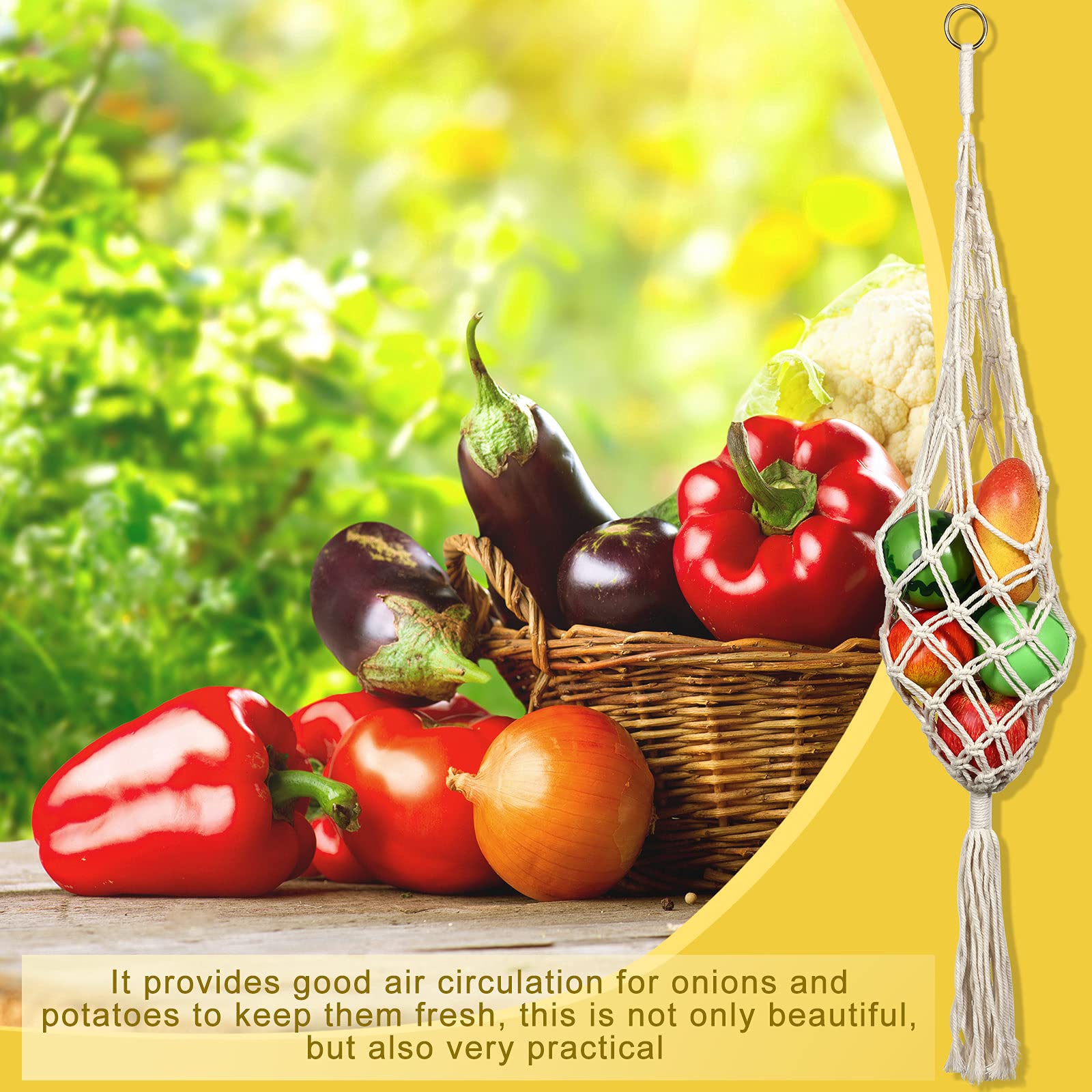 2 Pieces Hanging Fruit Basket Macrame Hanging Fruit Basket Vegetable Breathable Storage Basket For Potato Onion And Fruit Storag