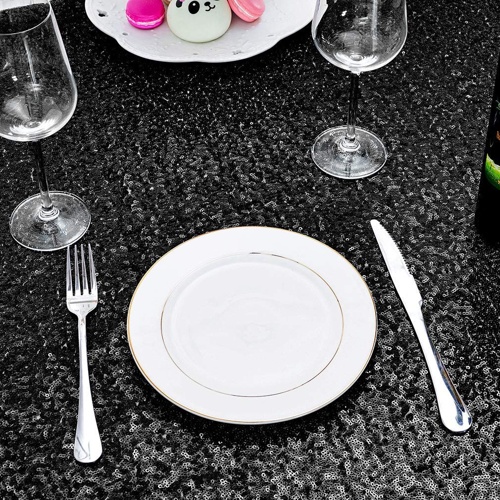 Hahuho 50X50 Inch Square Sequin Tablecloth Black, Glitter Tablecloth For Bridal Shower Decorations, Birthday, Wedding, Dessert,