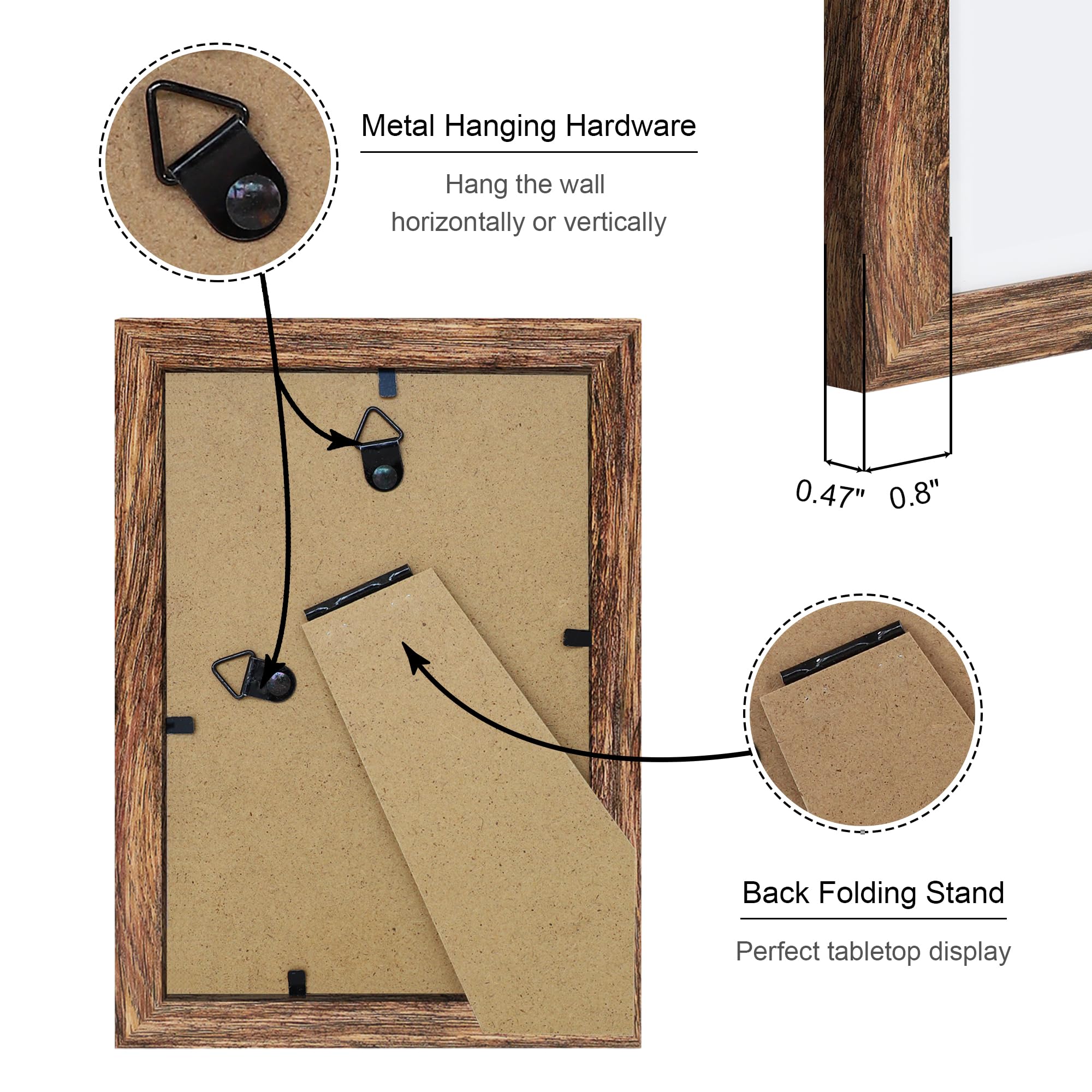 ccdcc 4x6 Picture Frame Set of 4, 4 x 6 Wood Photo Frames with Mat for 3.5x5, Natural Wooden Frame with Real Glass Cover for Wal