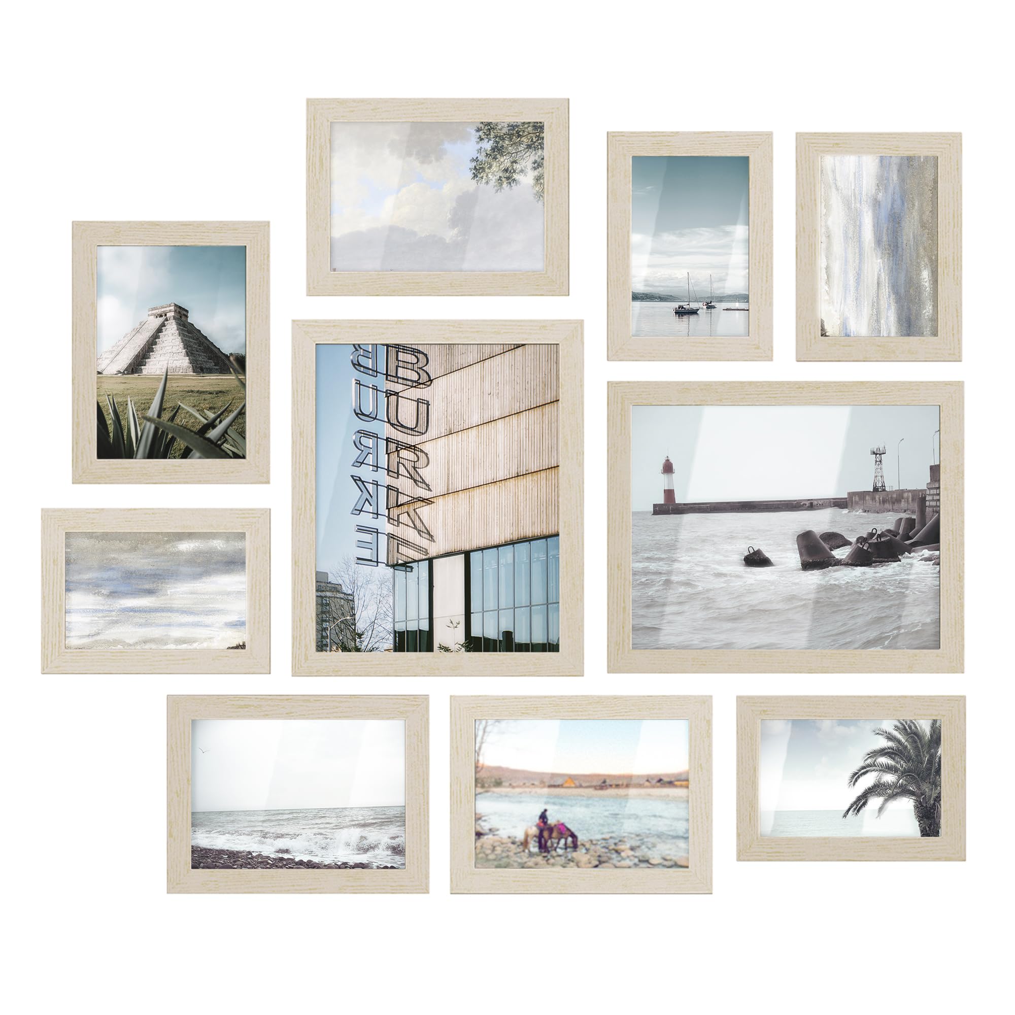 SONGMICS Collage Picture Frames, Set of 10 Photo Frames, Collage Frames, Clear Glass Front, Natural Beige URPF010N01