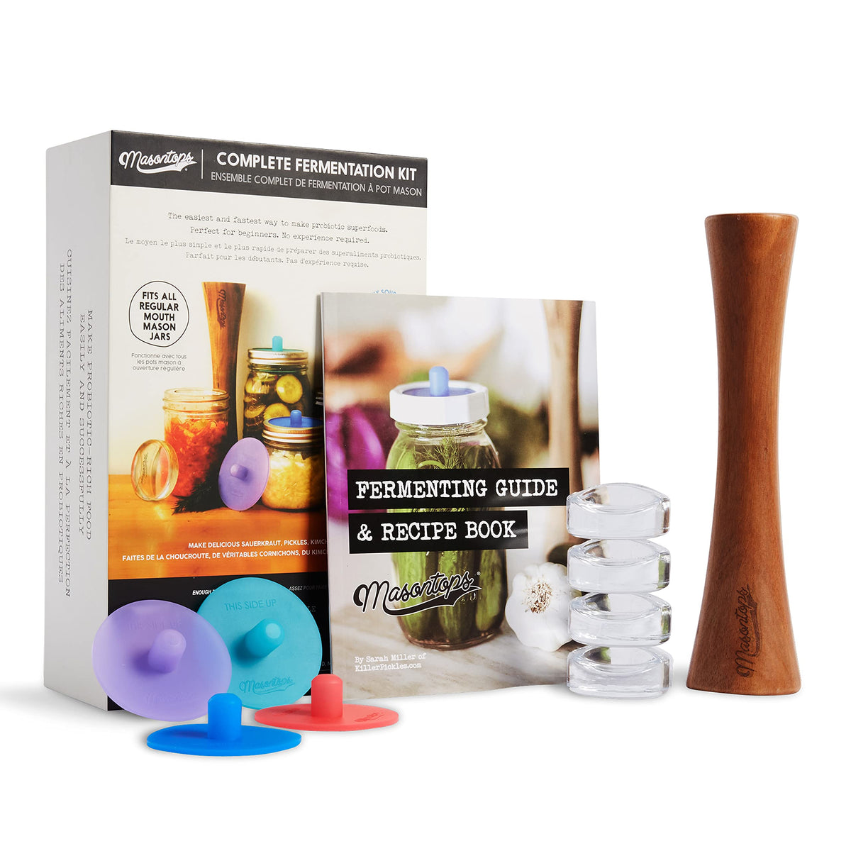 Masontops Complete Mason Jar Fermentation Kit - Easy Small/Regular Mouth Jars Vegetable Fermenting Set - Diy Equipment Essential