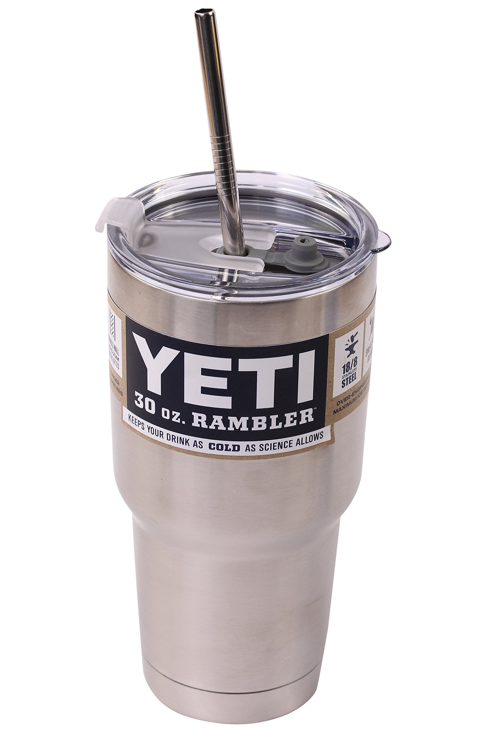 4 Wide Stainless Steel Straws + Straw Hole Lid Extra Long Fits 30 Oz Yeti Tumbler Rambler Cups - Cocostraw Brand Drinking Straw