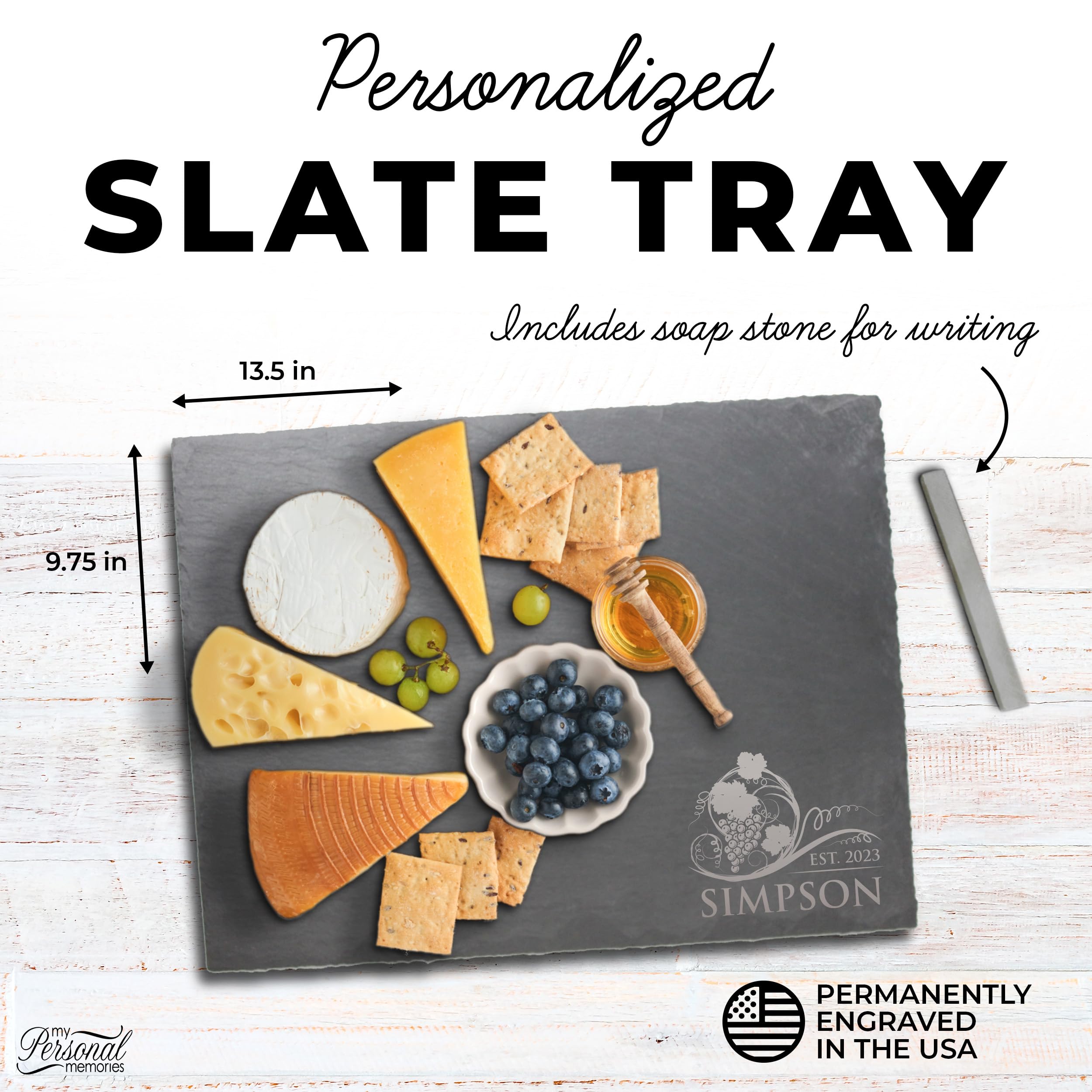 My Personal Memories Personalized Slate Serving Tray Cheese Board With Soapstone - Housewarming, Wedding For Couples - Custom En