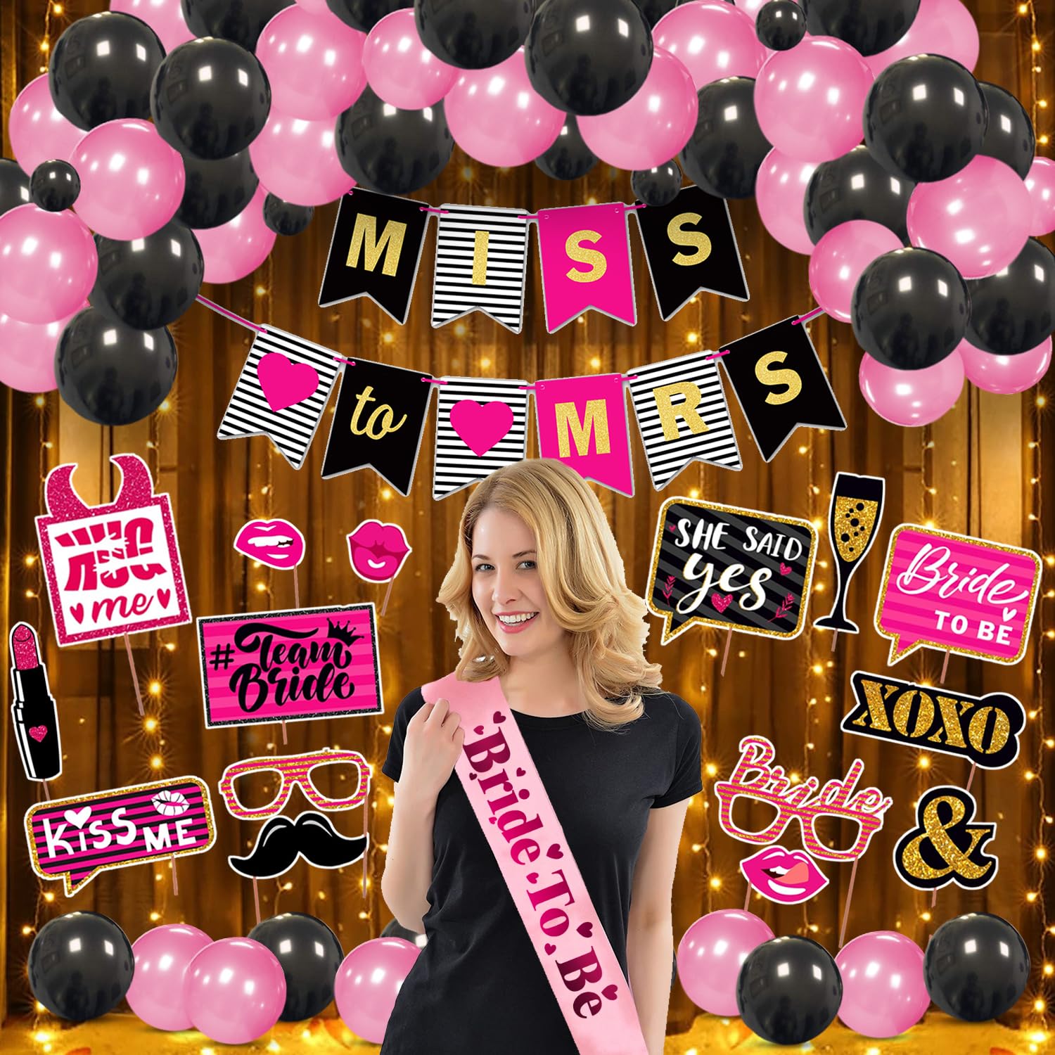 Zyozique  Bachelorette Party Decorations Set | Bridal Shower Decor & Bachelorette Decorations Kit  Miss To Mrs Banner, Photo Bo