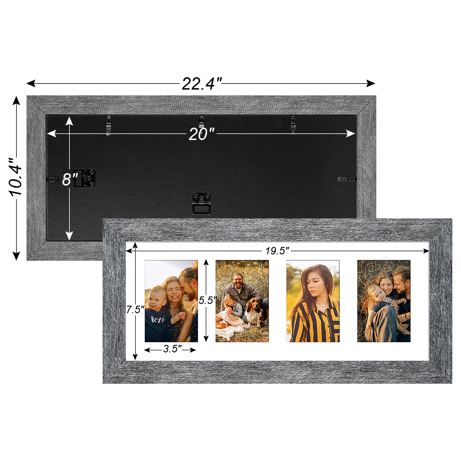 Gaevuian 8x20 Picture Frame Display 4 opening 4X6 Picture Frame Collage,Multi Photo Frame with Mat,Plexiglass,Wall or Tabletop D