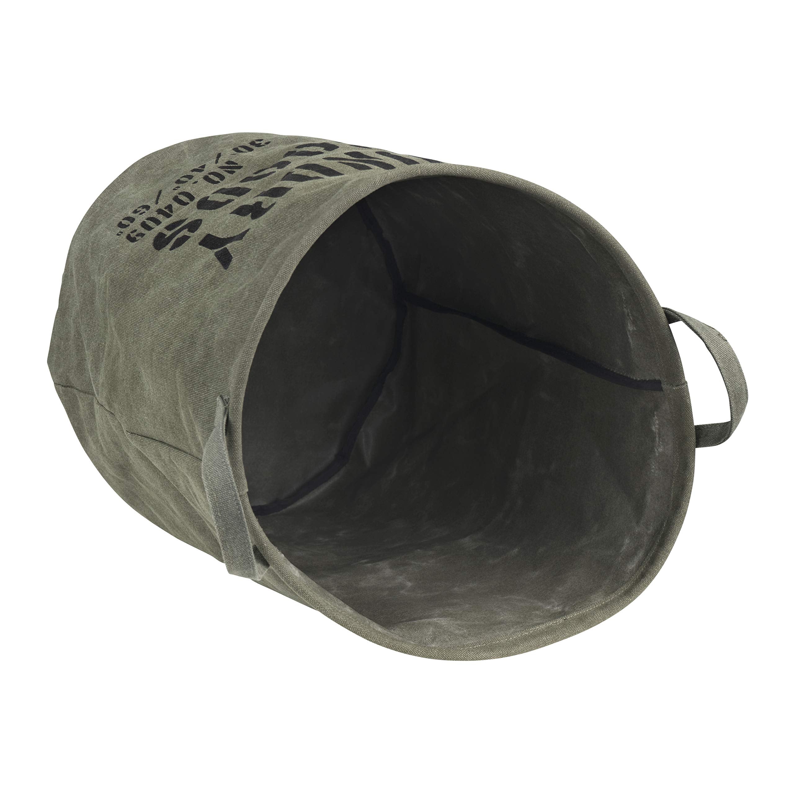 Danya B. Ly952 Decorative Collapsible Portable Fabric Laundry Basket - Foldable Canvas Clothes Hamper With Handles - Khaki Green