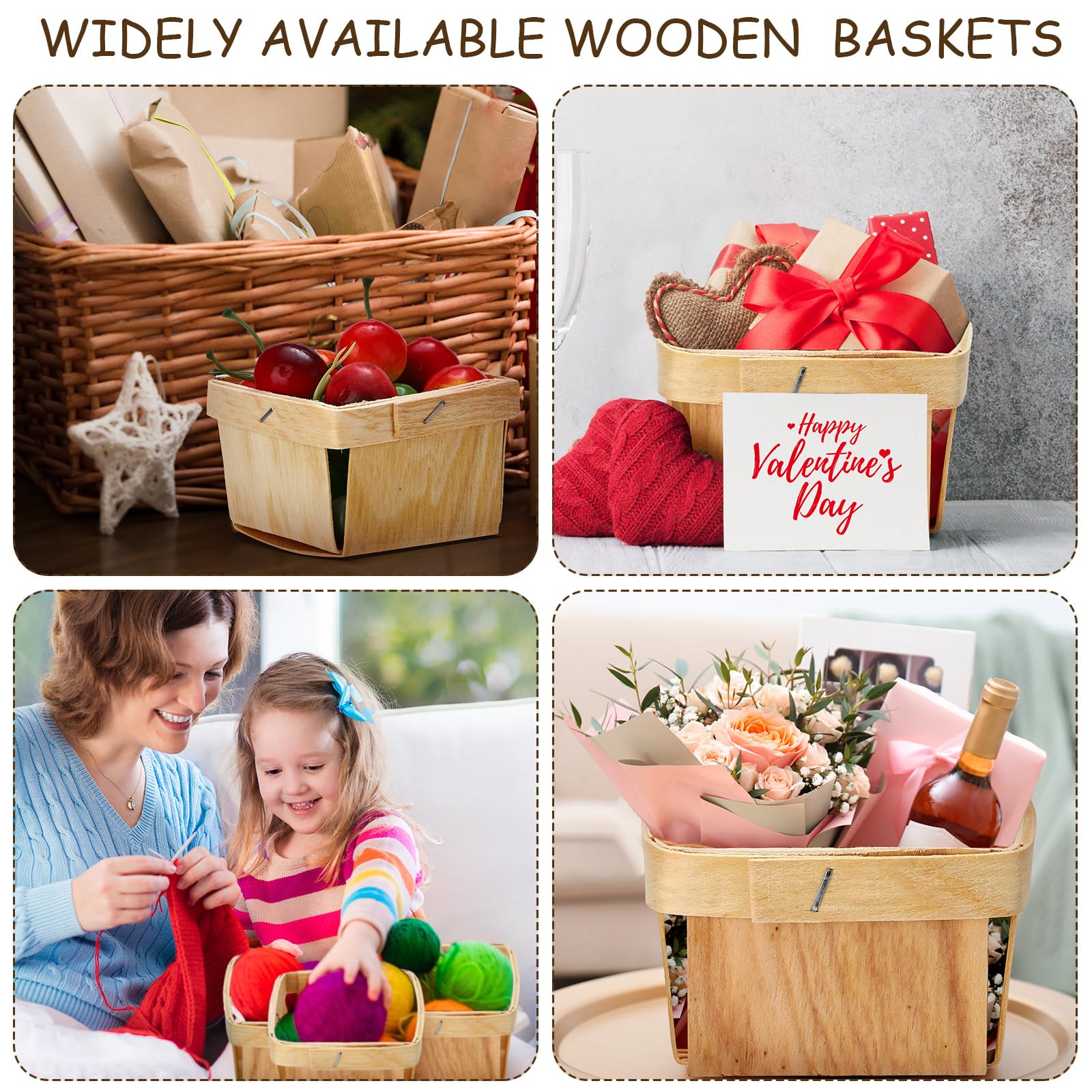 Hoolerry 25 Pieces 1/2 Pint Wooden Gift Baskets 3 x 3 x 2.2 Inch Square Vented Wood Boxes Mini Berry Basket Bulk for Fruit Picki