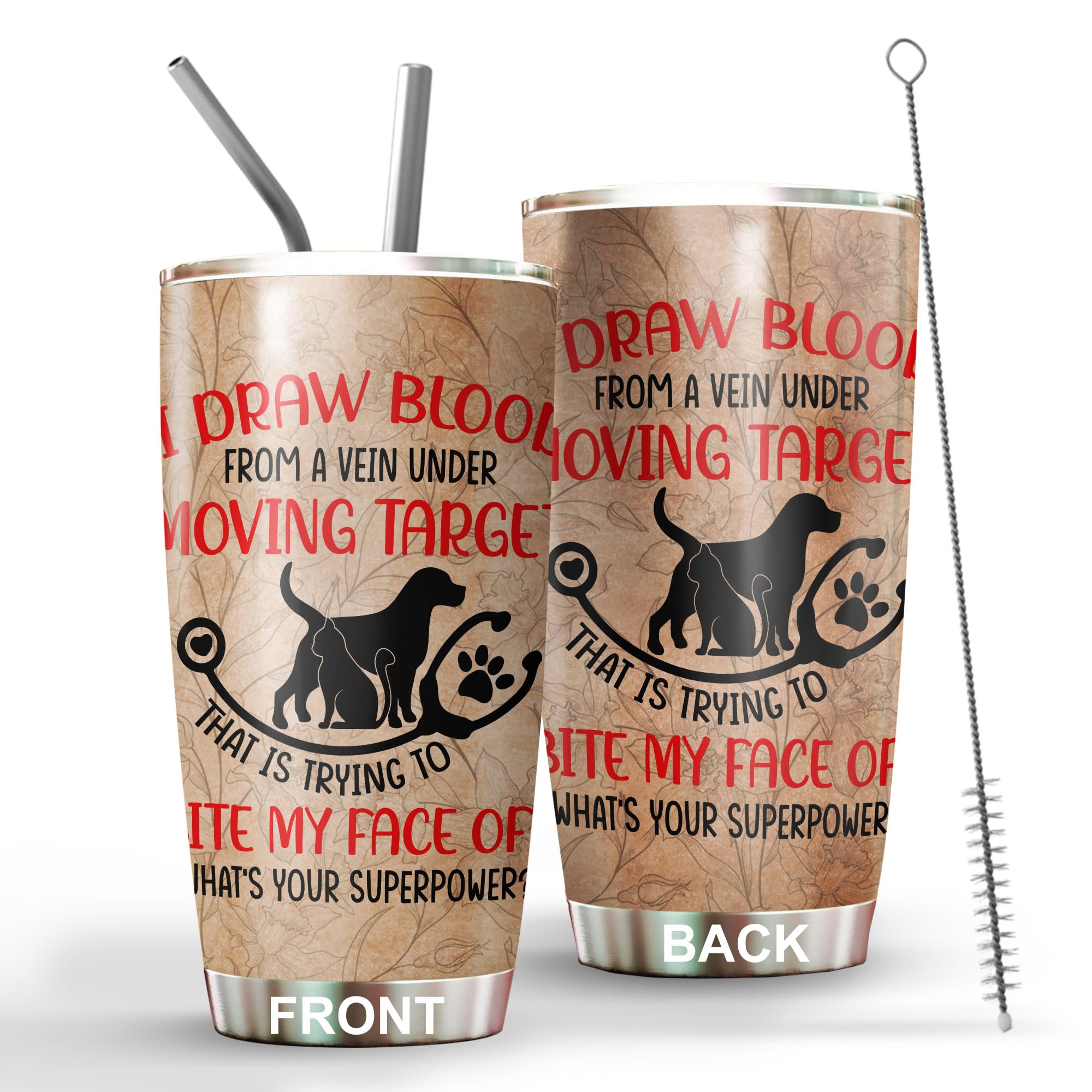 Medroc Funny Veterinary Technician Gifts - Vet Med Tumbler Stainless Steel 20Oz Straw Lid, Vet Tech Appreciation Week Gift For W