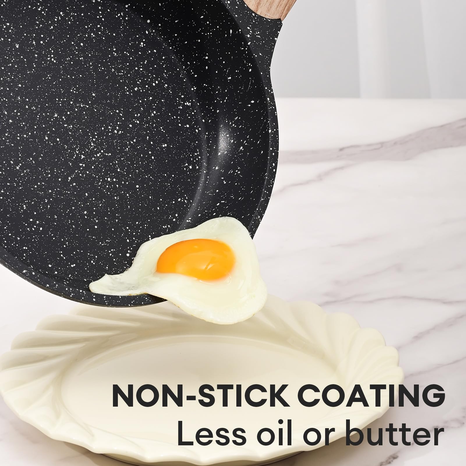 Jeetee Nonstick Pan, Nonstick Stone Frying Pan, Nonstick Omelette Skillet With Soft Touch Handle, 3-Piece Cookware Set Induction