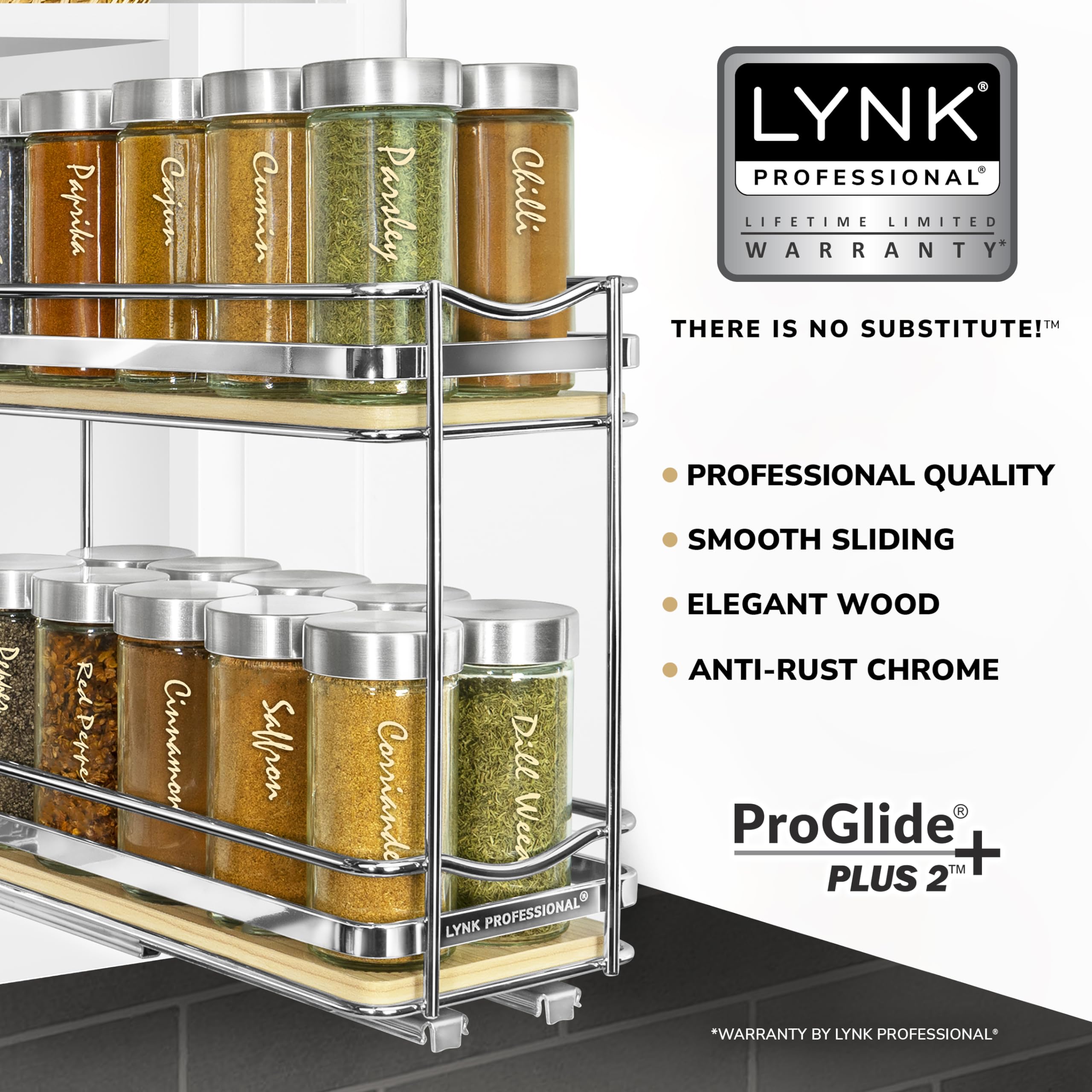 LYNK PROFESSIONAL   lite Pull Out Spice Rack Organizer for Inside Kitchen Cabinets - 4-1/4 inch Wide - Slide Out Drawer - Wood/C