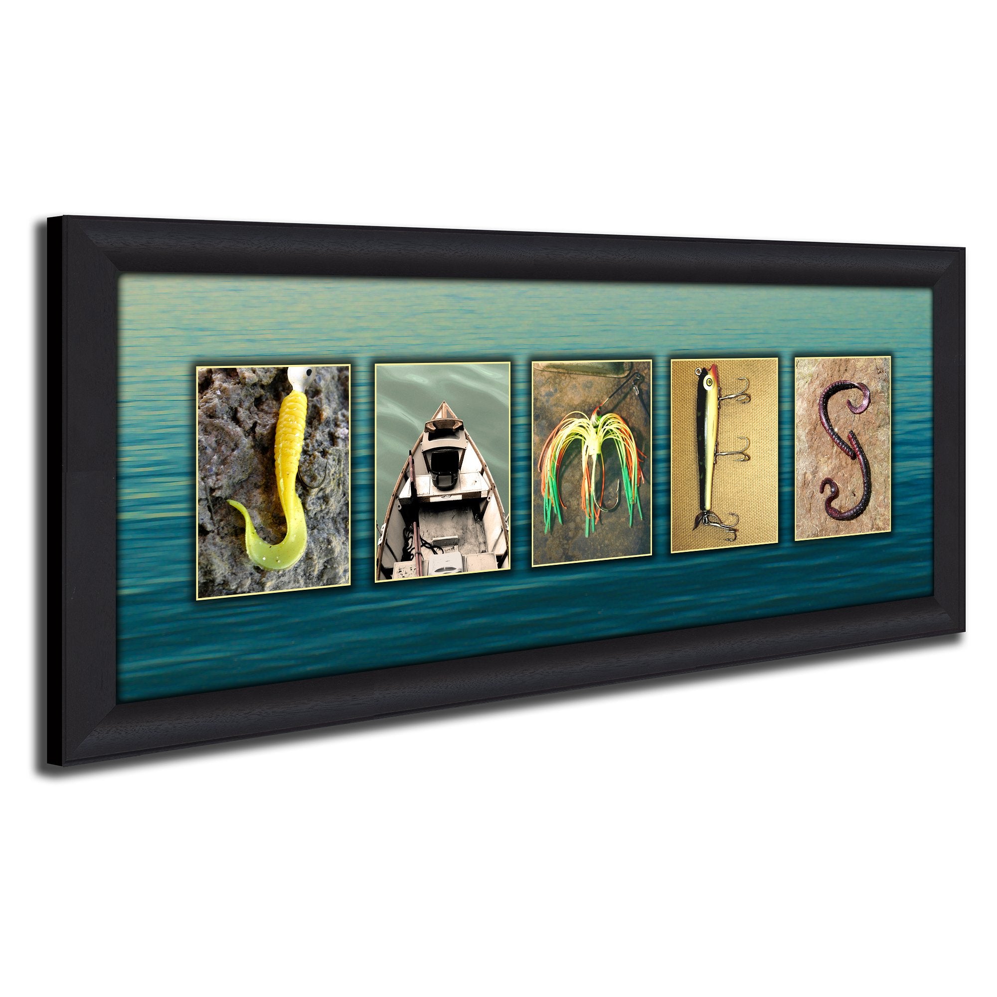 Personalized Fishing Name Alphabet Art - Perfect For The Man Cave, Office, Or Boy'S Room. (Framed Canvas - 13.5 X 32.5)