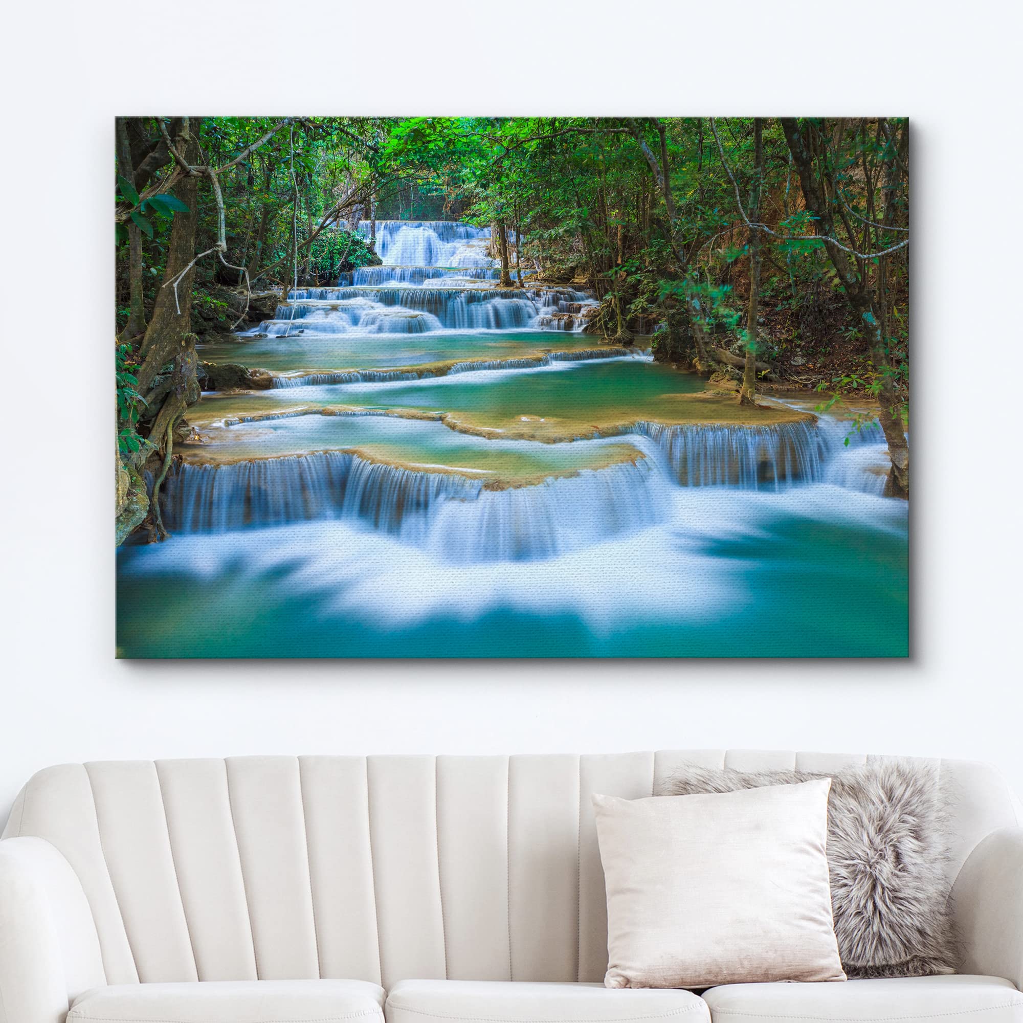 wall26 Canvas Print Wall Art Cascading Forest Waterfall Landscape Nature Wilderness Photography Modern Art Rustic Scenic Colorful Multicolor for Living Room  Bedroom  Office - 24''x36''